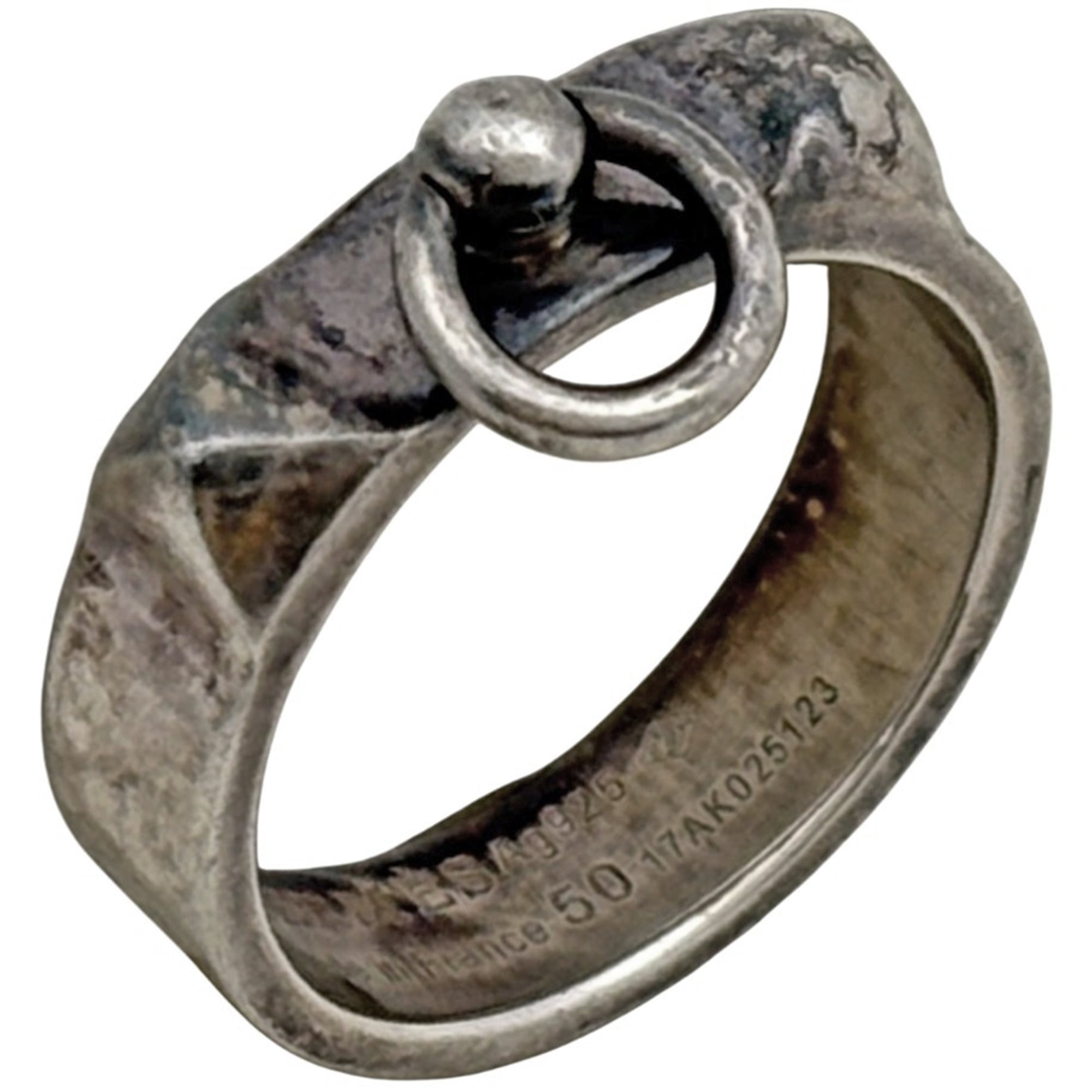 Hermes Collier De Chien Cyan Silver 925 Band Ring (Pre-Owned)