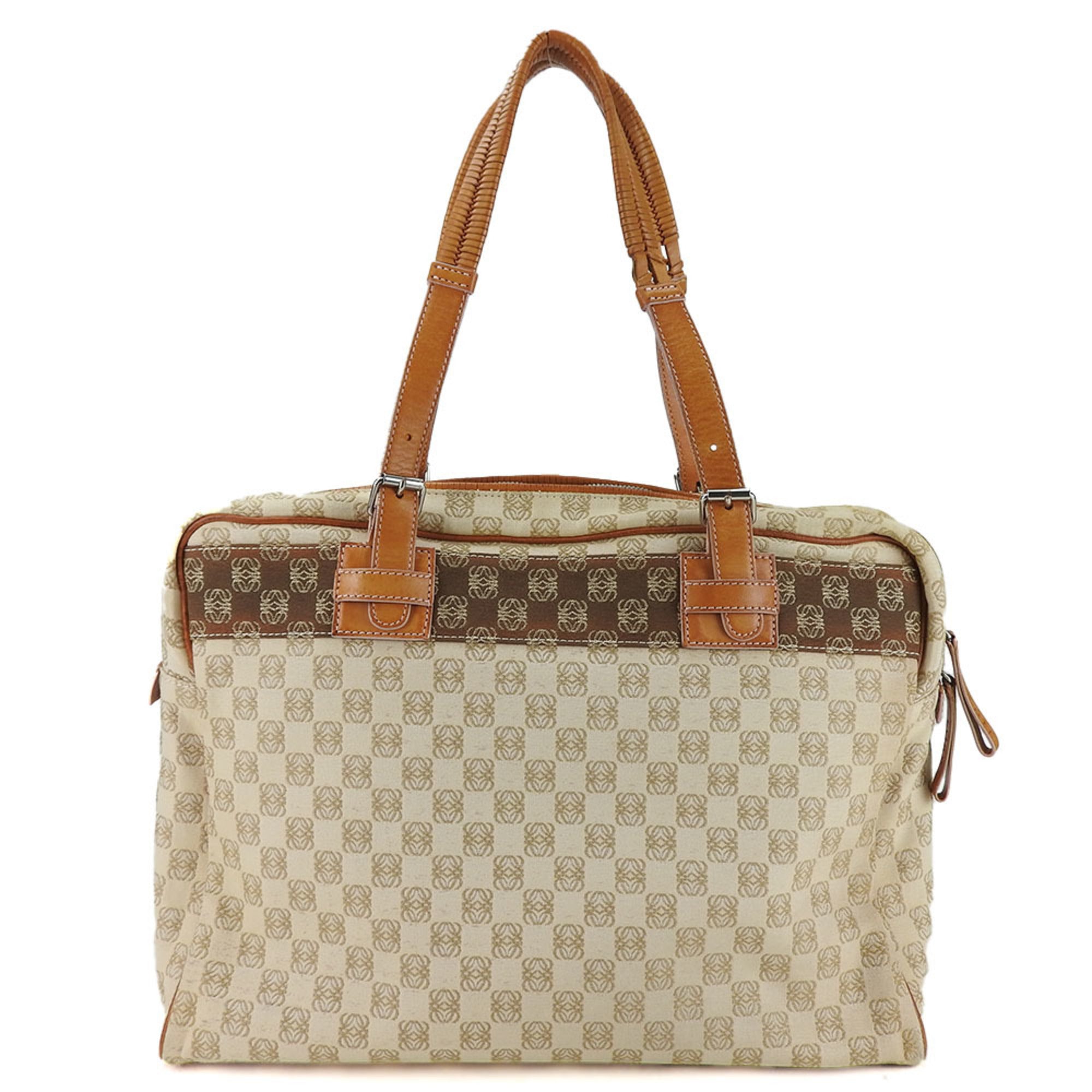 Loewe Beige Brown Canvas Leather Tote Bag (Pre-Owned)