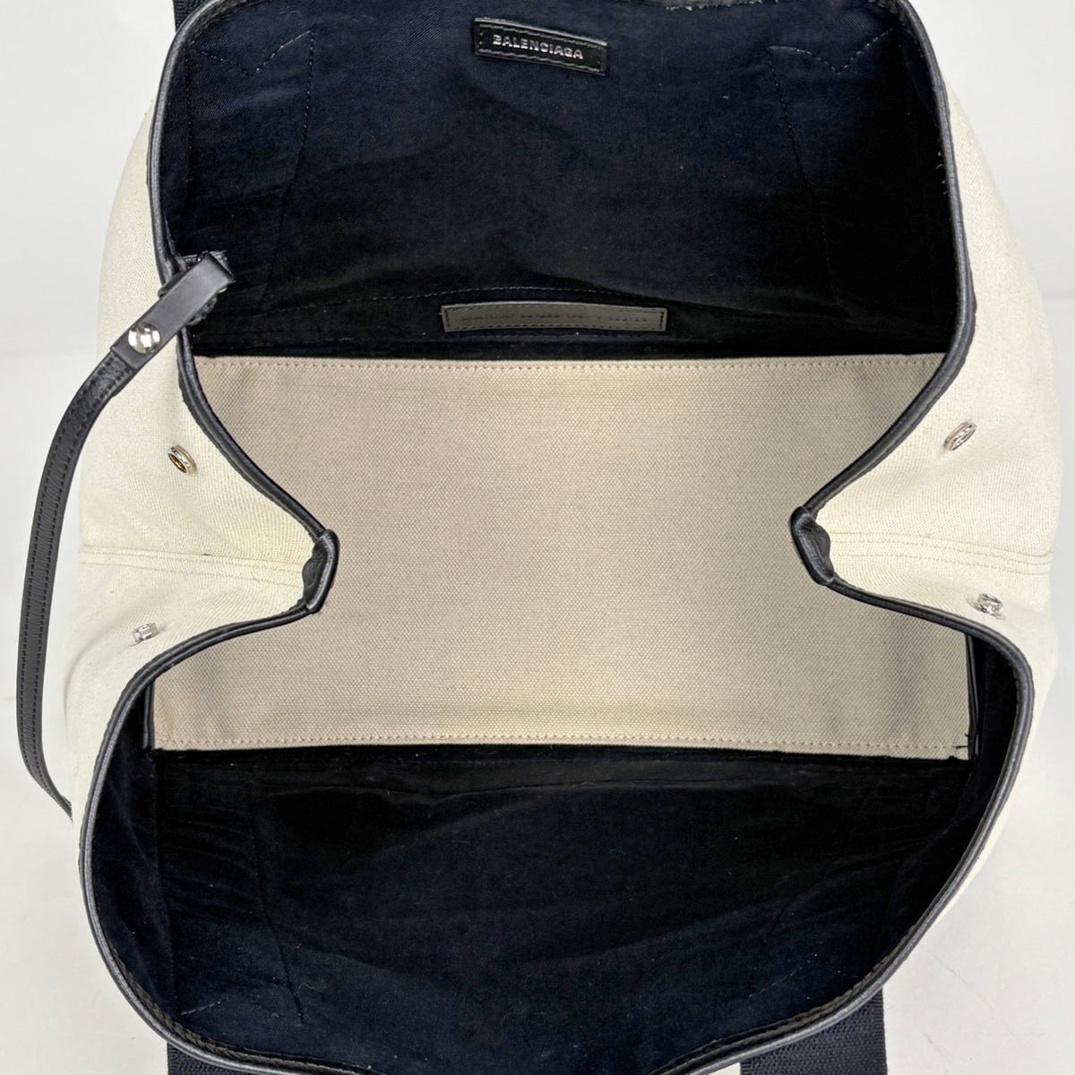 Balenciaga Black Navy Canvas Leather Tote Bag (Pre-Owned)