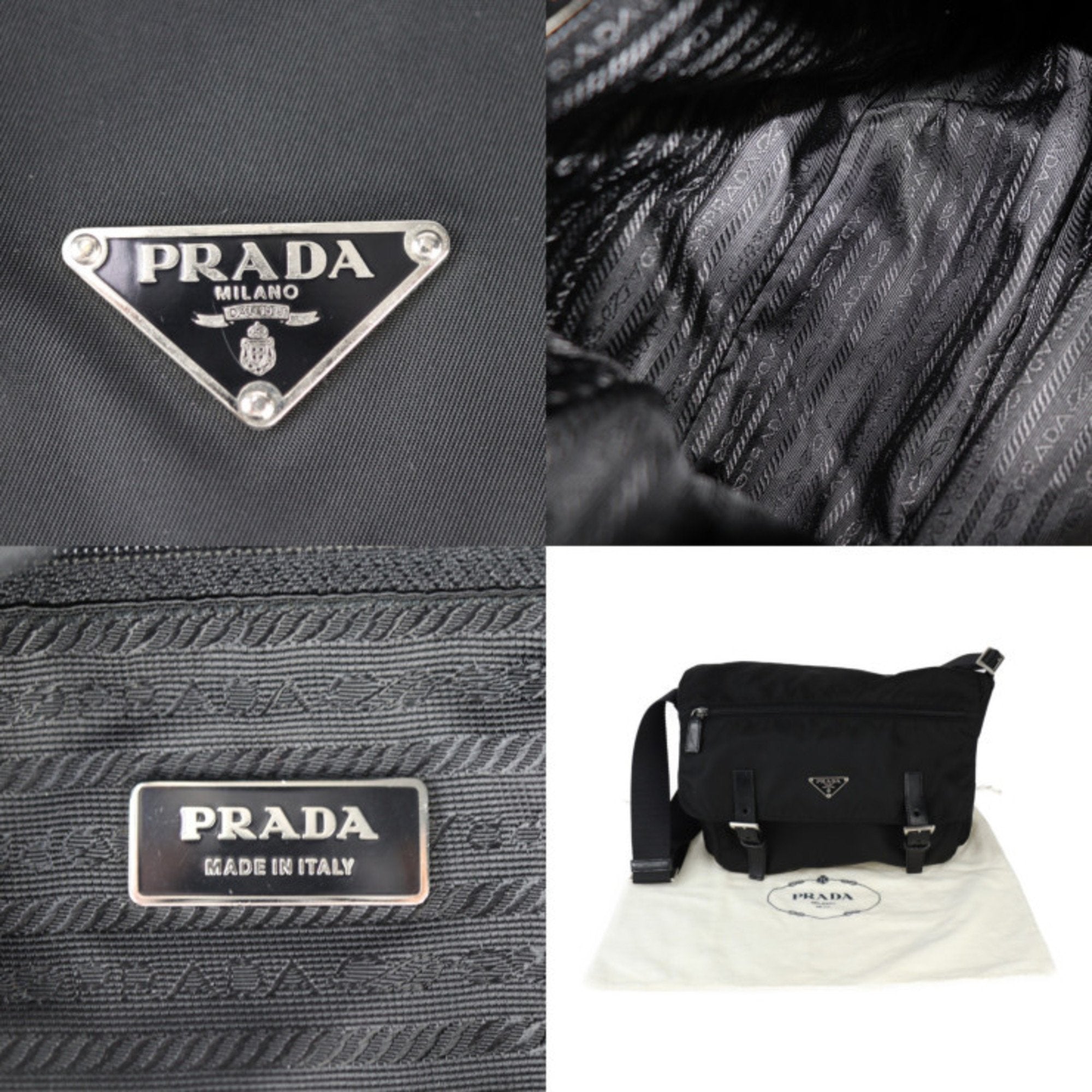 Prada Black Nylon Leather Messenger Bag Shoulder Bag (Pre-Owned)