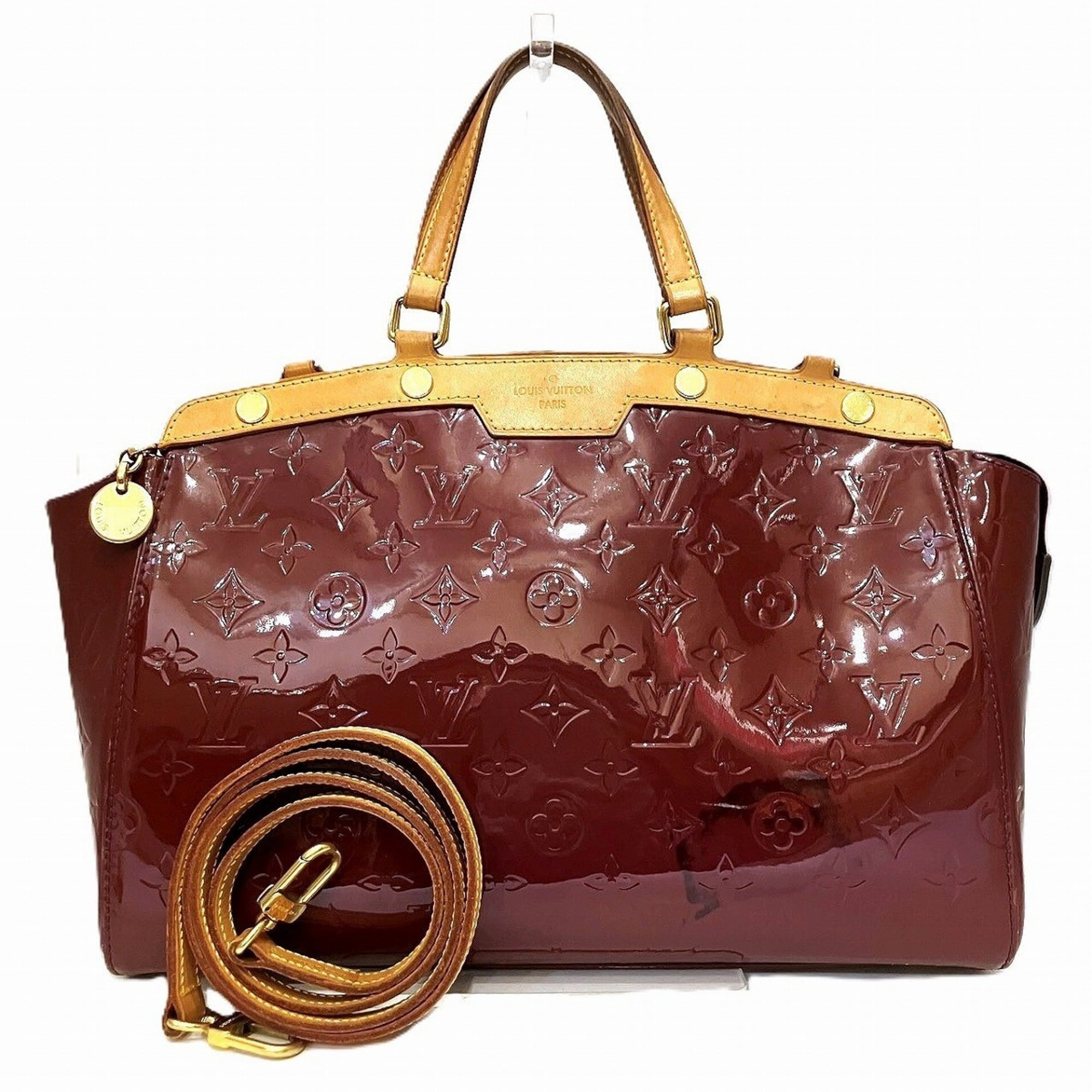 Louis Vuitton Red Color Wine Vernis Leather Handbag (Pre-Owned)