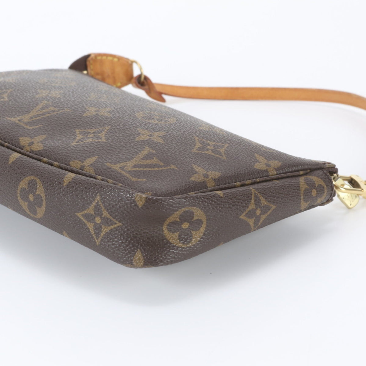 Louis Vuitton Brown Leather Coated Canvas Handbag Pochette Pouch (Pre-Owned)