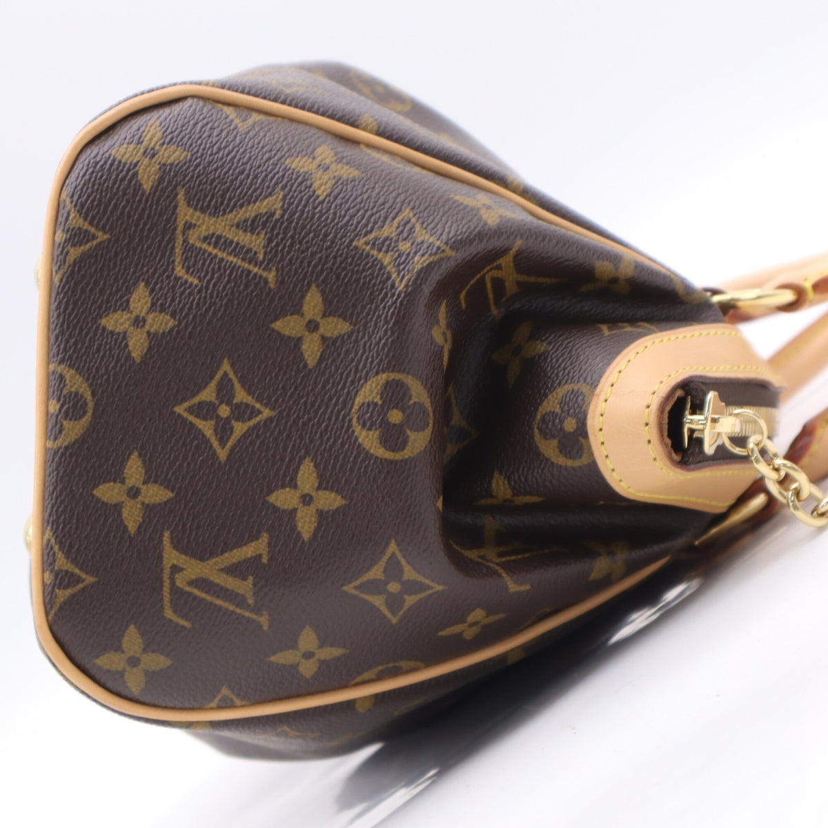 Louis Vuitton Beige Brown Coated Canvas Leather Handbag (Pre-Owned)
