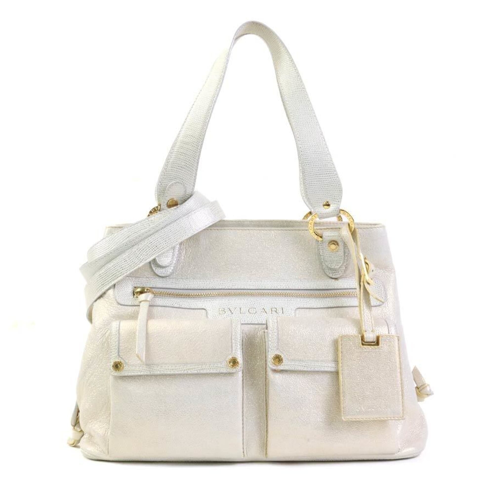Bvlgari White Leather Handbag Shoulder Bag (Pre-Owned)
