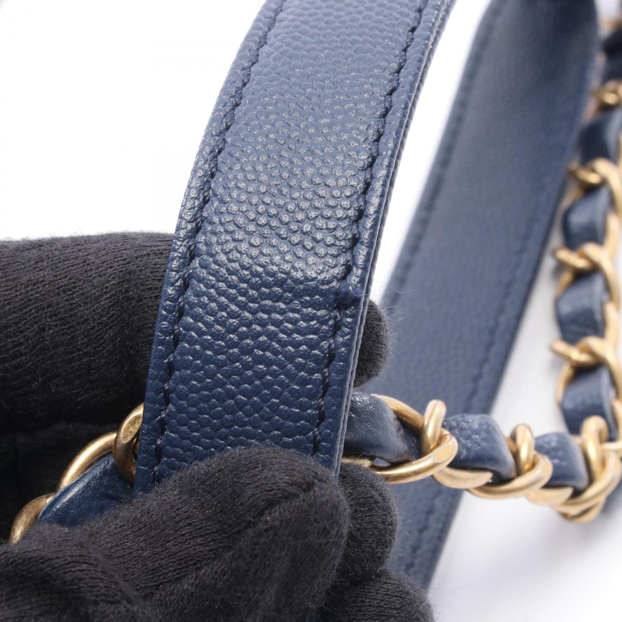 Chanel Navy Leather Handbag Shoulder Bag (Pre-Owned)