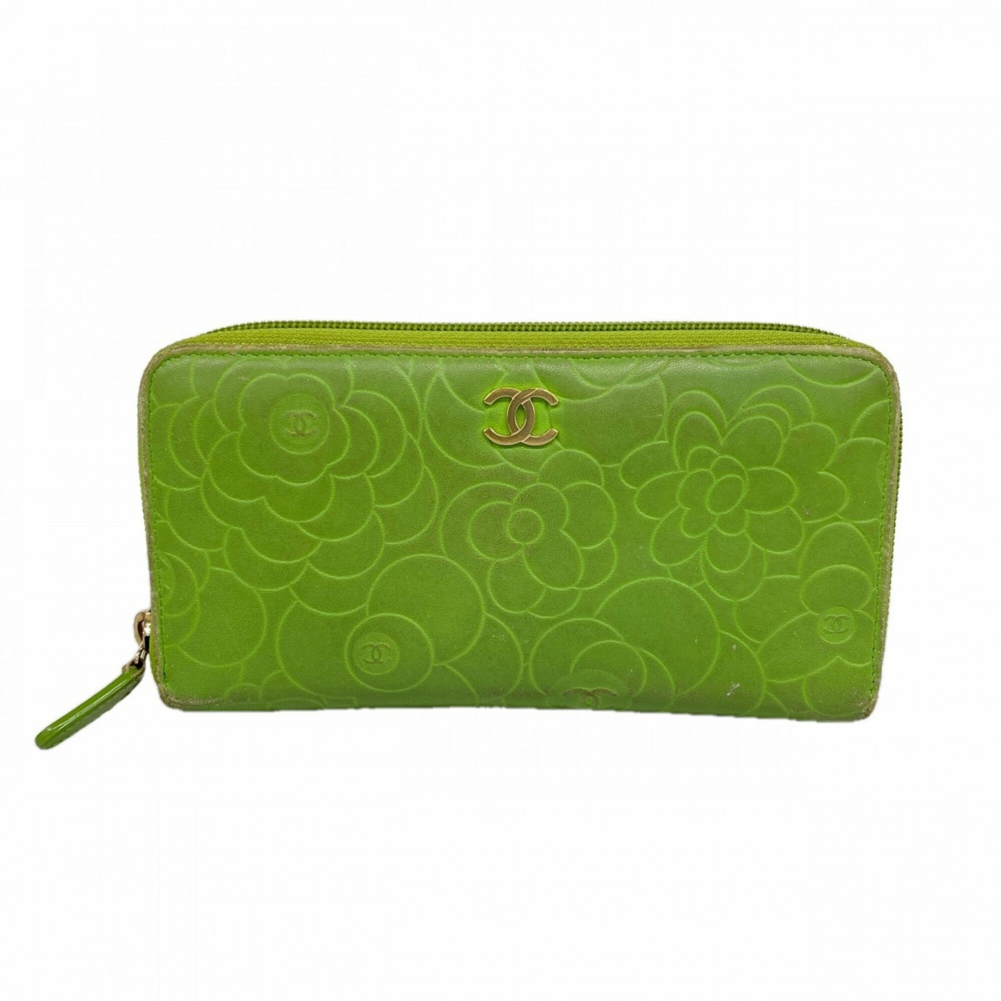 Chanel Green Leather Long Wallet (Bi-Fold) (Pre-Owned)