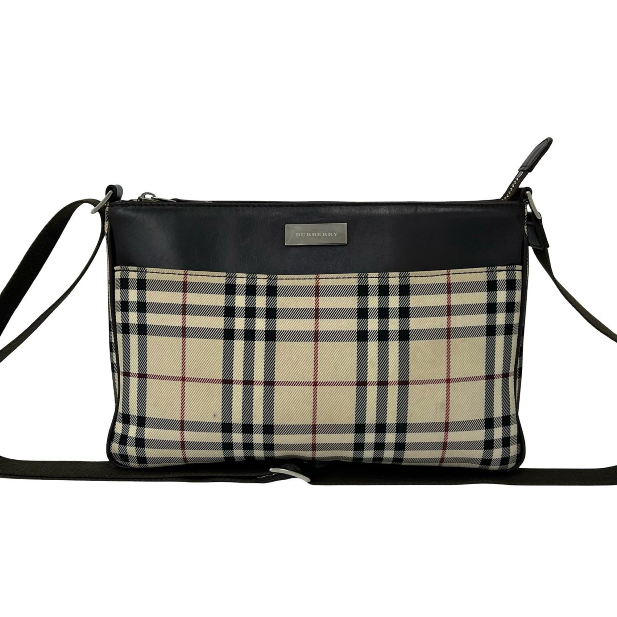Burberry Beige Brown Canvas Leather Shoulder Bag (Pre-Owned)