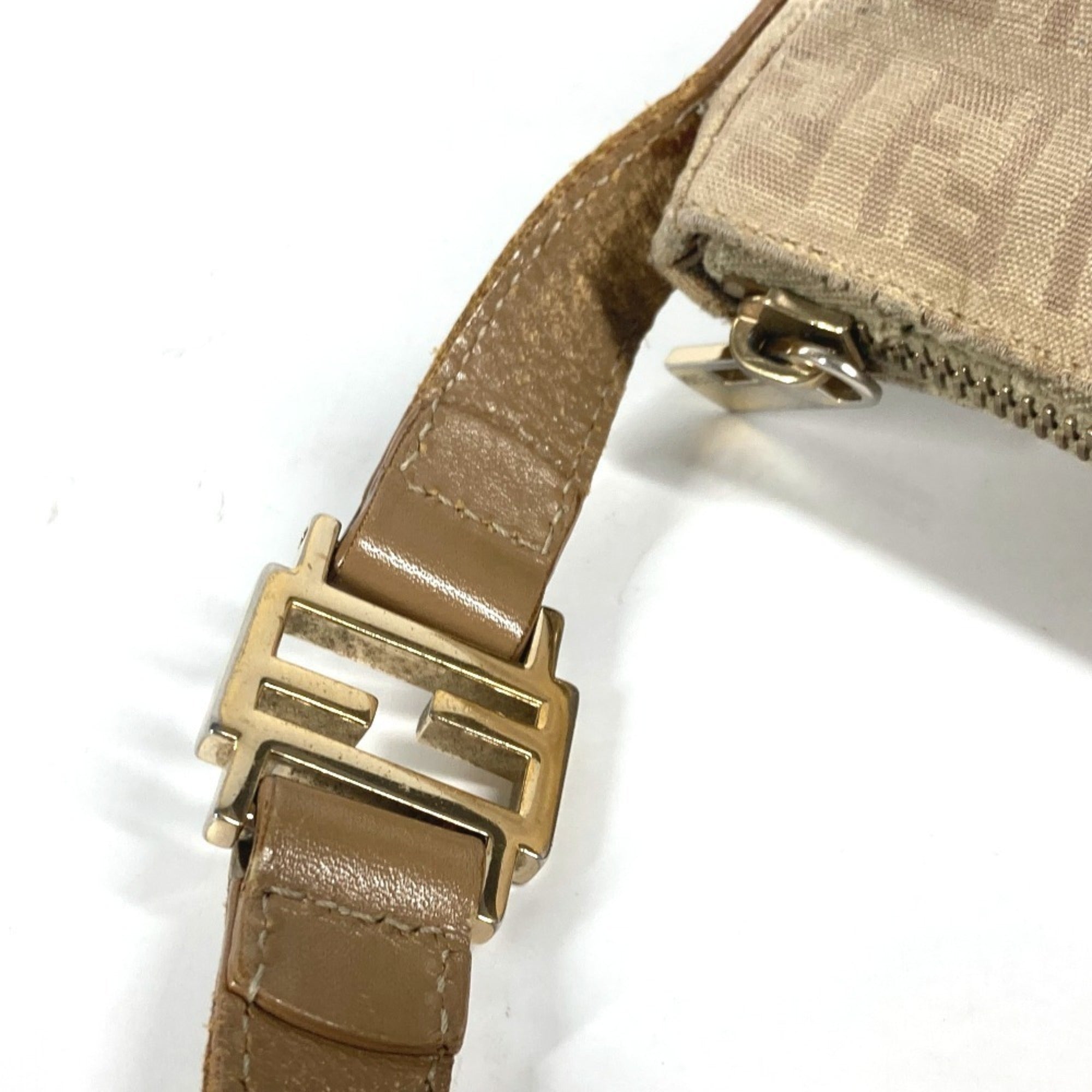 Fendi Beige Leather Canvas Shoulder Bag (Pre-Owned)