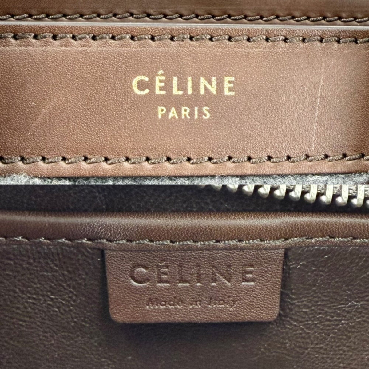 Celine Brown Gray Leather Handbag Shoulder Bag (Pre-Owned)