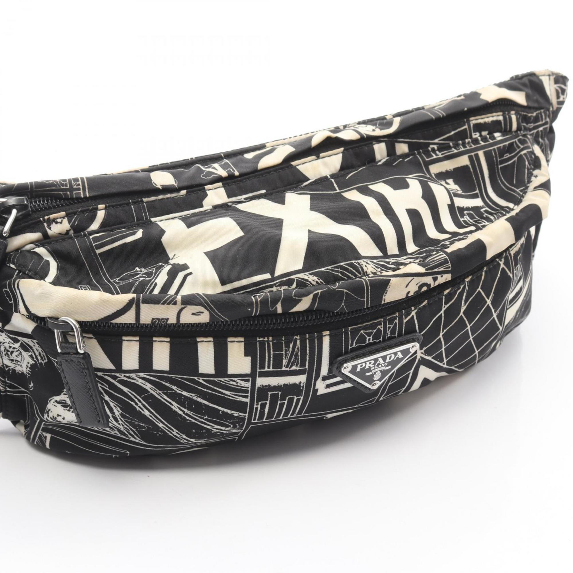 Prada Black White Nylon Leather Fanny Pack Handbag Sling Bag (Pre-Owned)