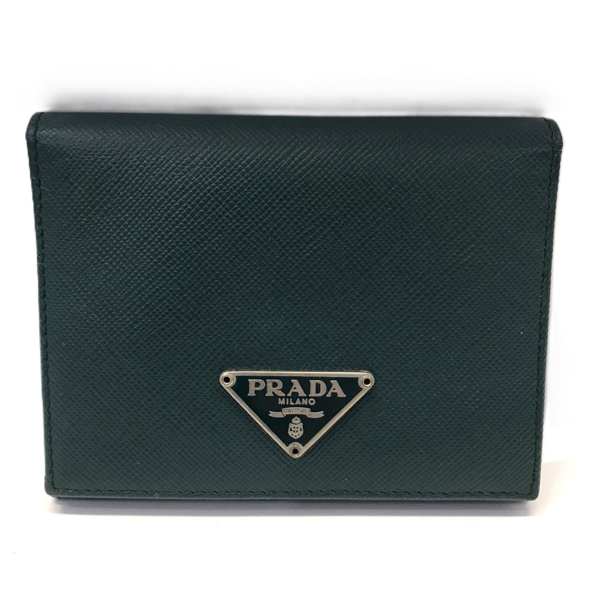 Prada Green Saffiano Triangle Wallet (Bi-Fold) (Pre-Owned)