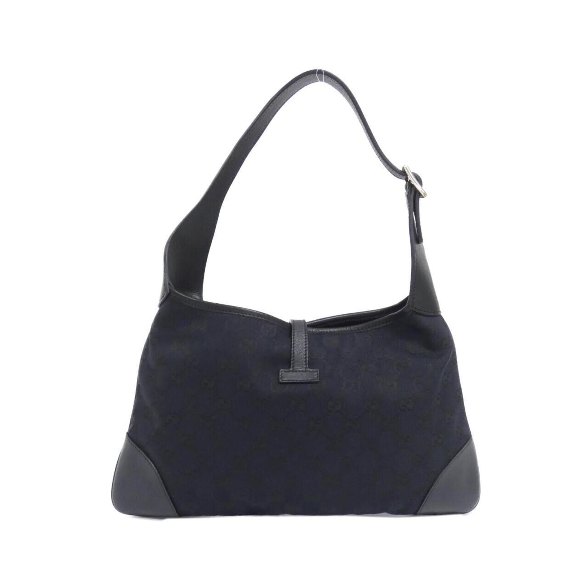 Gucci Black Gg Canvas Leather Shoulder Bag (Pre-Owned)