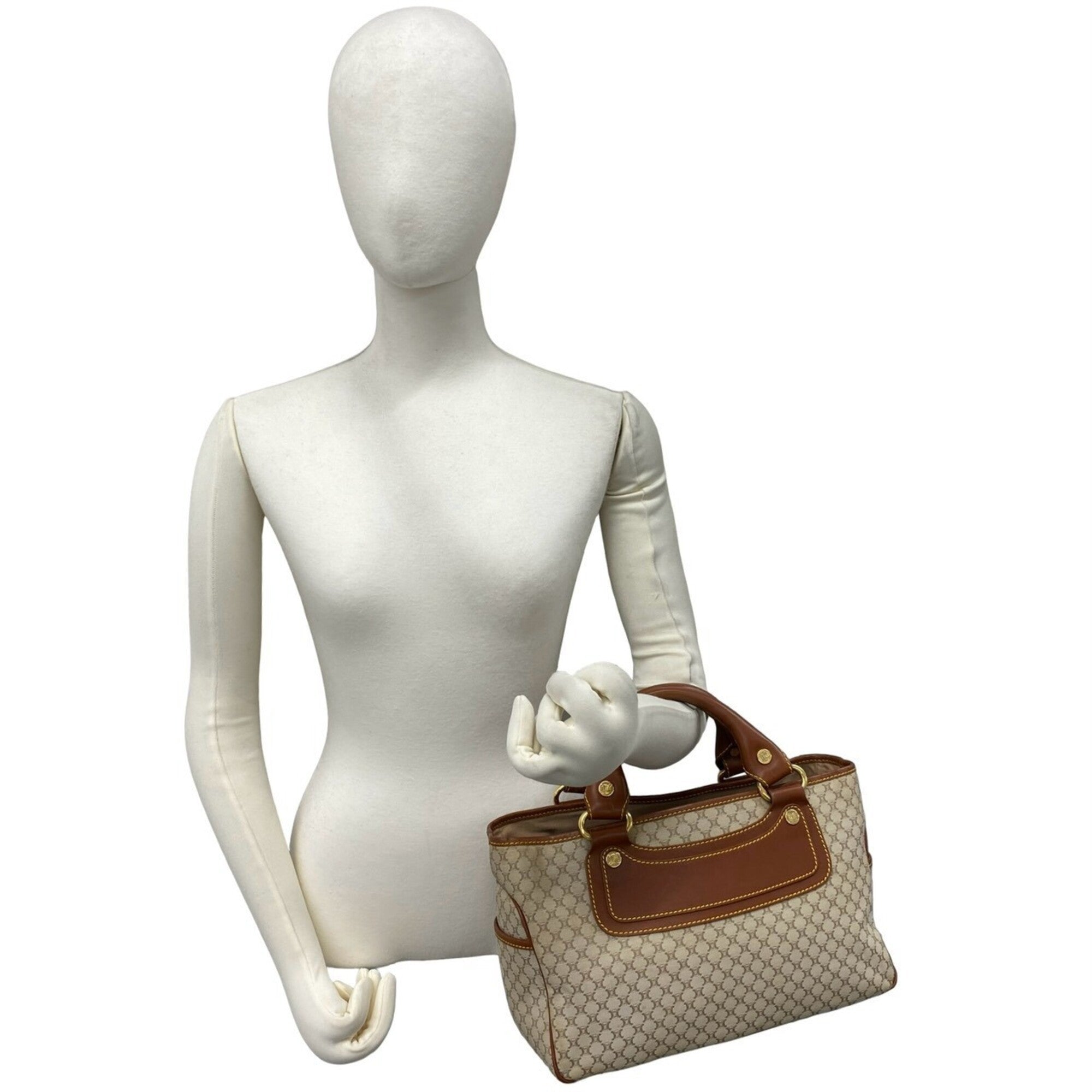 Celine Beige Brown Canvas Leather Handbag Tote Bag (Pre-Owned)