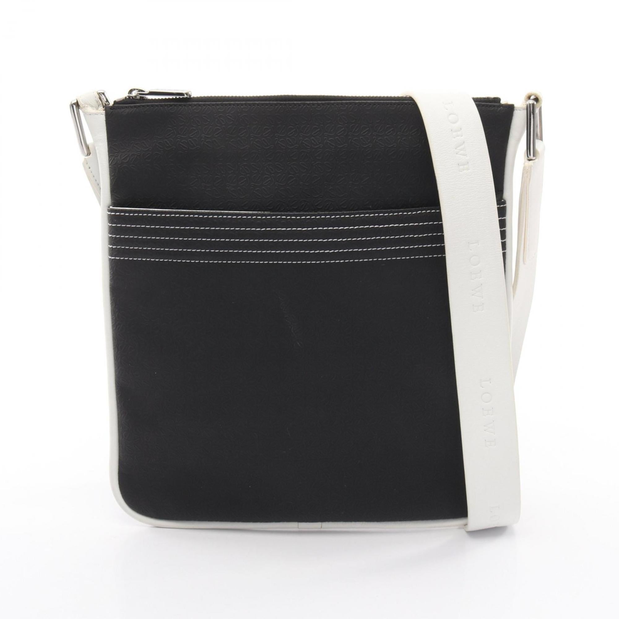 Loewe Black White Coated Canvas Leather Handbag Shoulder Bag (Pre-Owned)