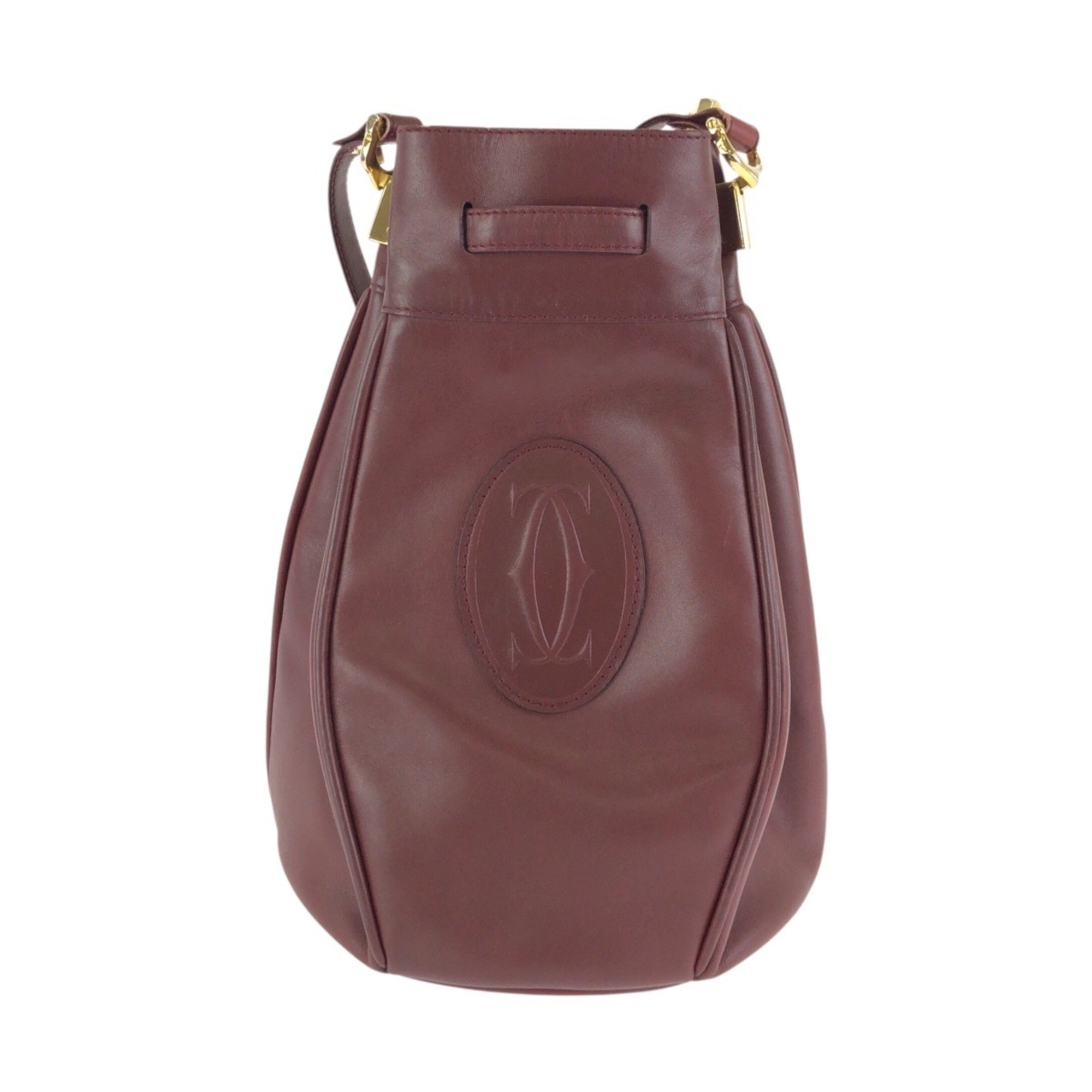 Cartier Bordeaux Wine Red Leather Pochette Shoulder Bag (Pre-Owned)