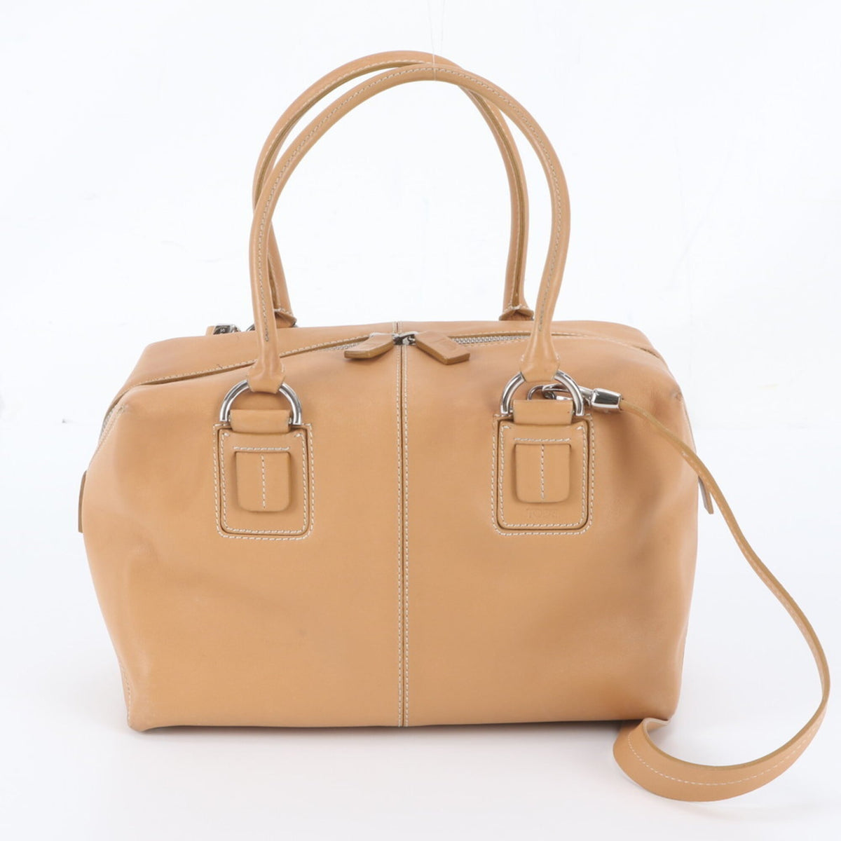 Tod's Beige Leather Boston Bag Crossbody Bag Handbag Shoulder Bag Tote Bag (Pre-Owned)