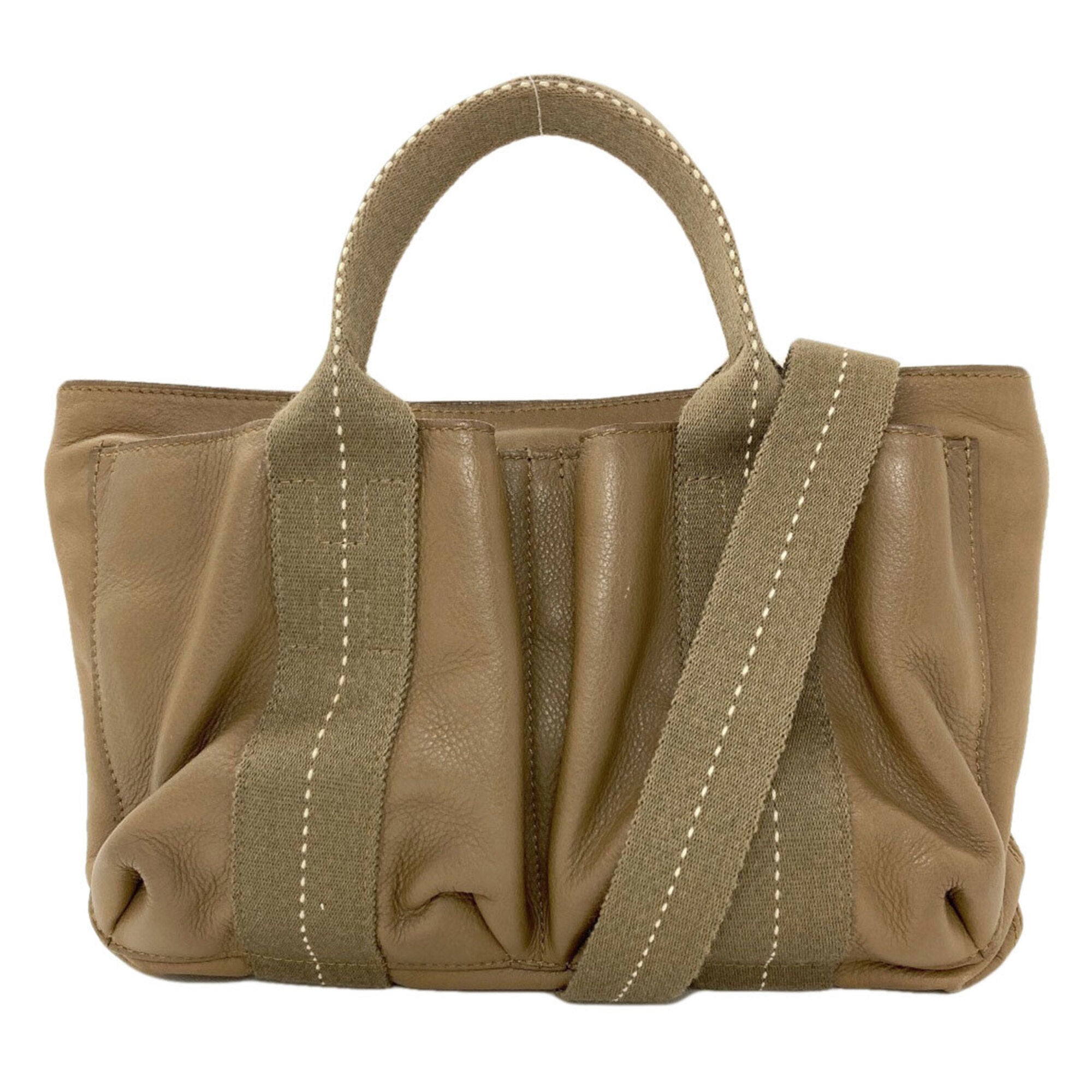 Hermes Caravan Horizontal Khaki Canvas Veau Derma Handbag (Pre-Owned)