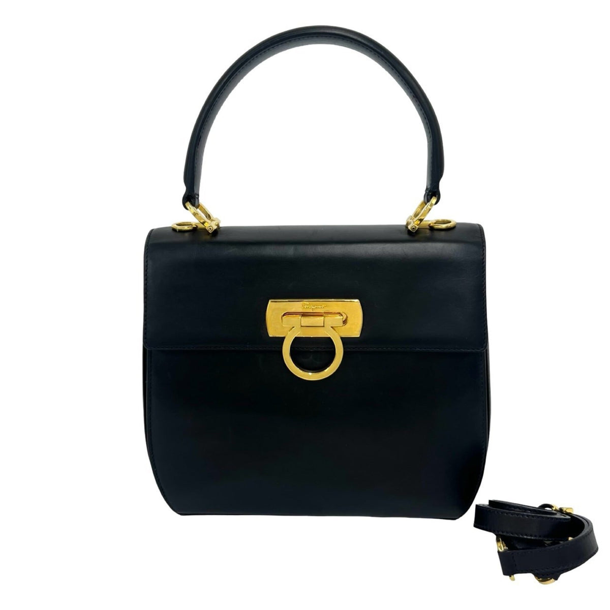 Salvatore Ferragamo Black Leather Handbag Shoulder Bag (Pre-Owned)