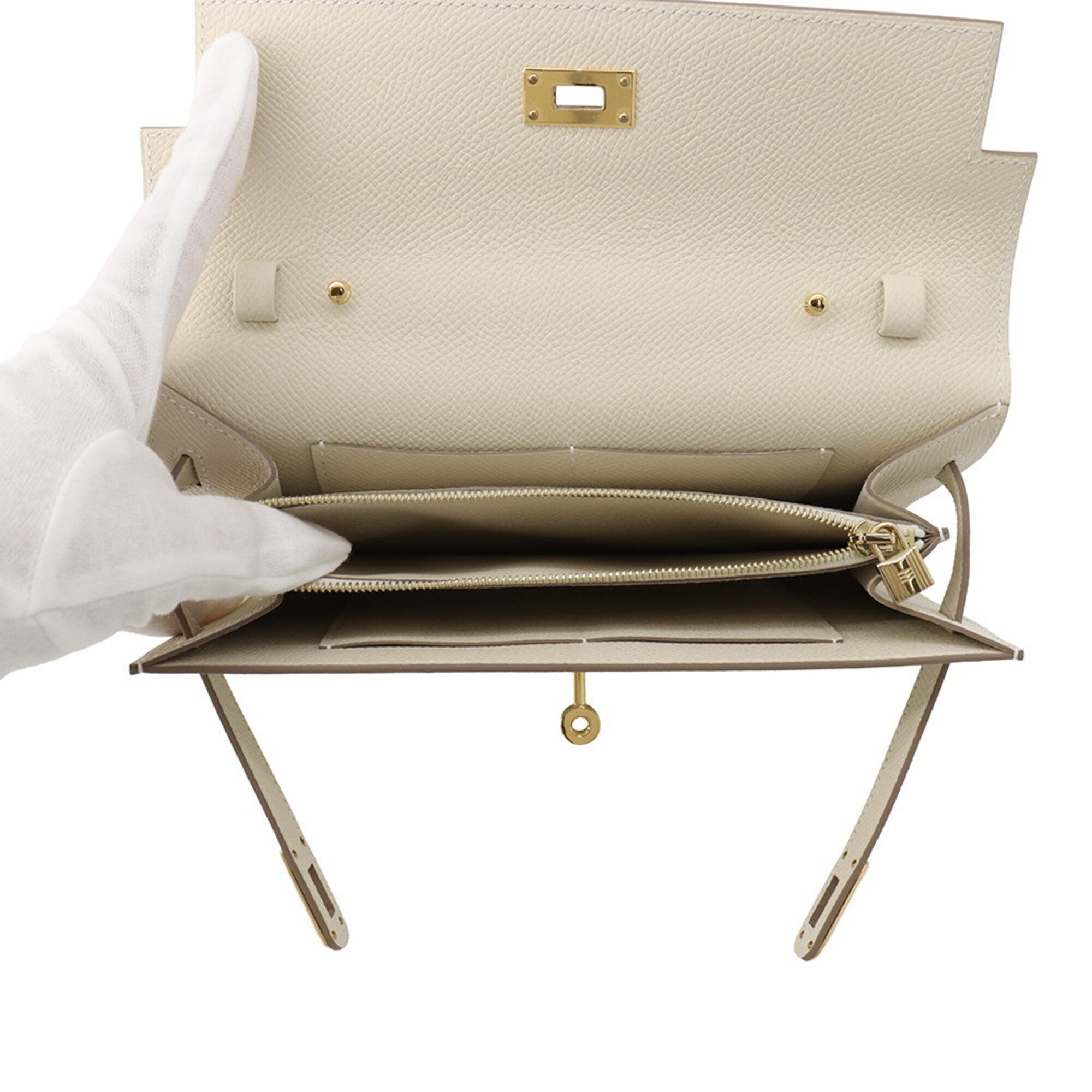 Hermes Cream Ivory Epsom Leather Chain/Shoulder Wallet (Pre-Owned)