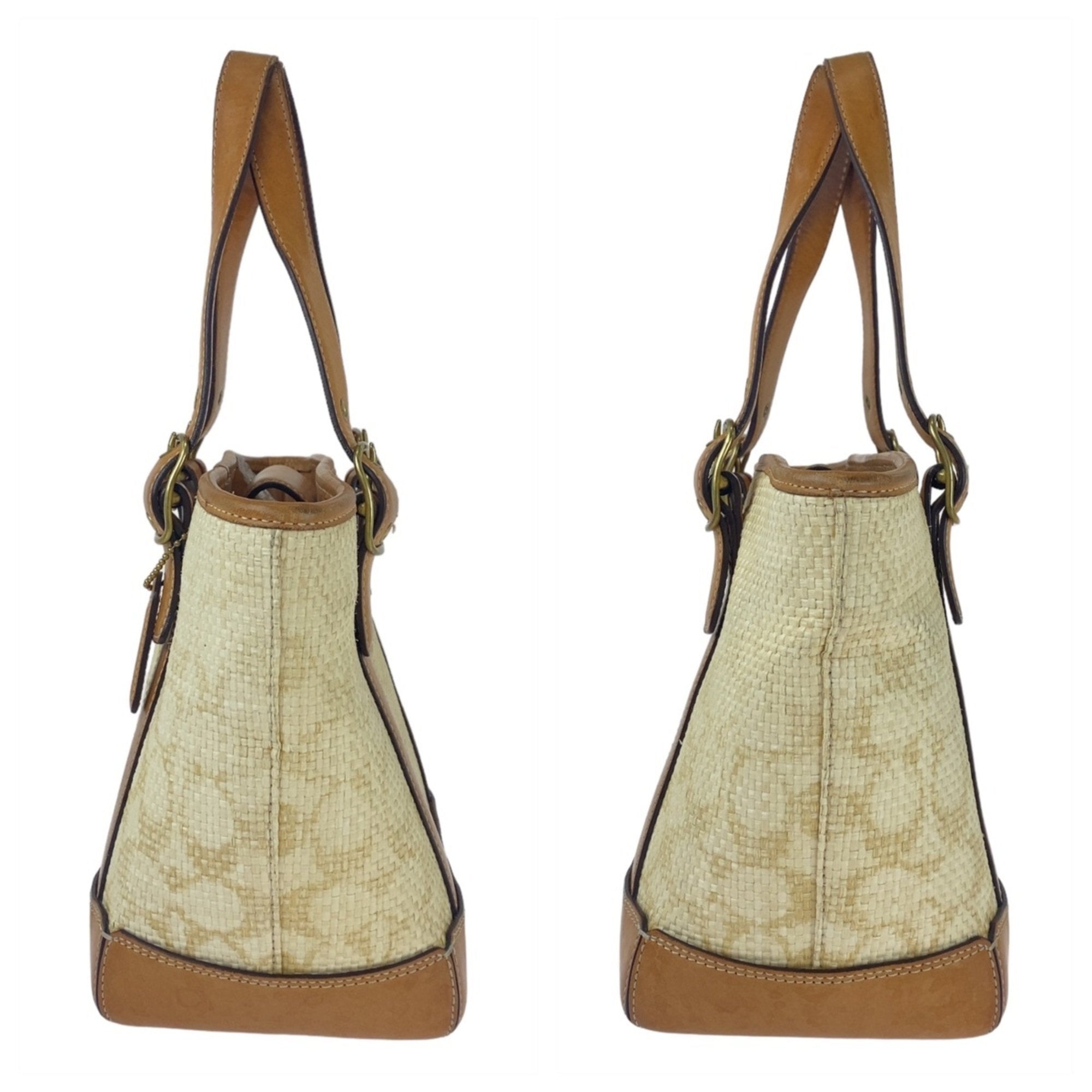 Coach Beige Camel Light Brown Straw Leather Handbag Shoulder Bag Tote Bag (Pre-Owned)