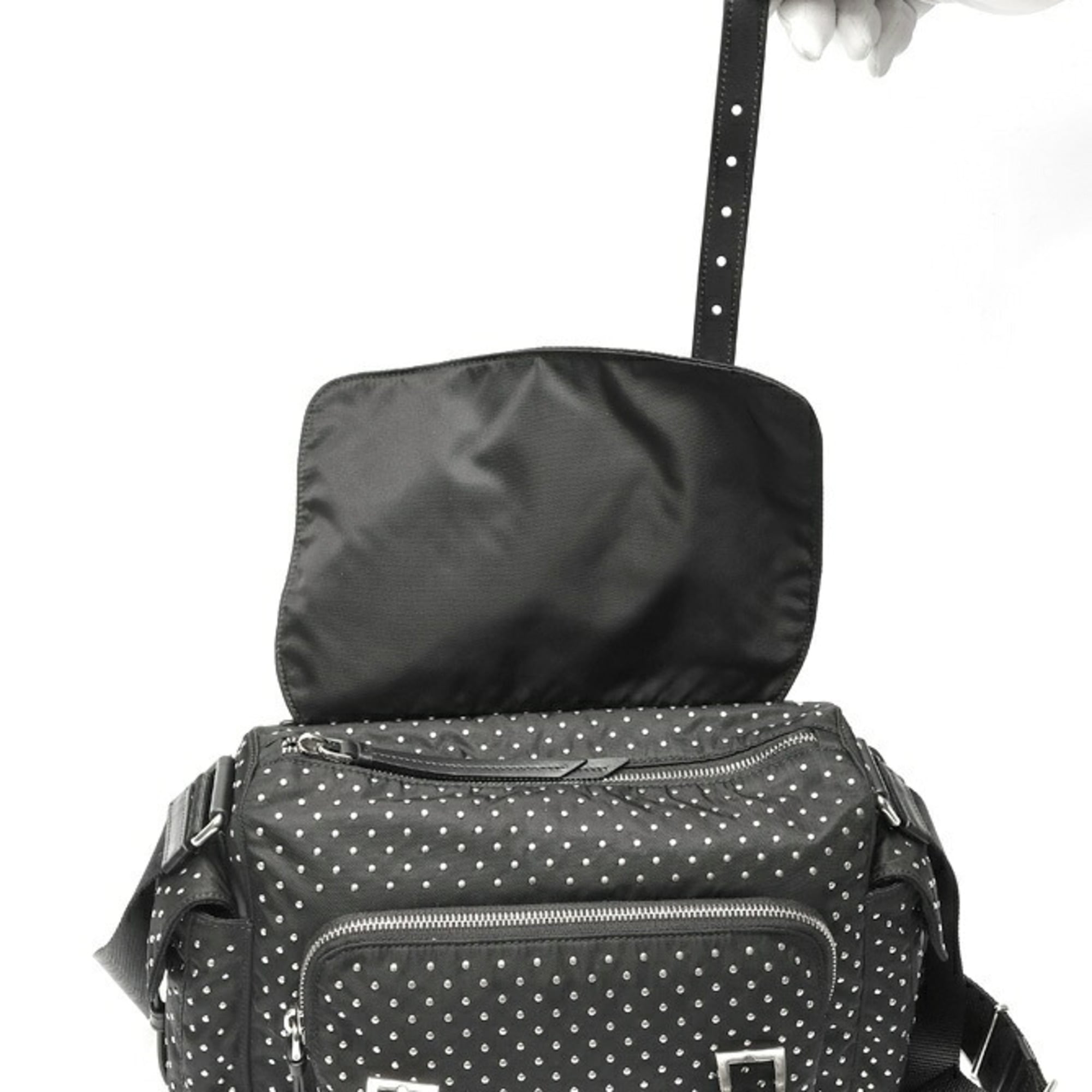 Prada Black Nylon Metal Leather Shoulder Bag (Pre-Owned)