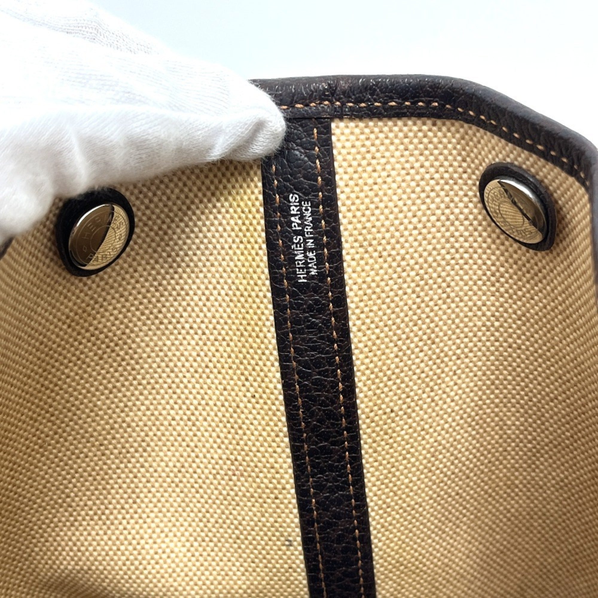 Hermes Beige Brown Toile H Leather Handbag Tote Bag (Pre-Owned)
