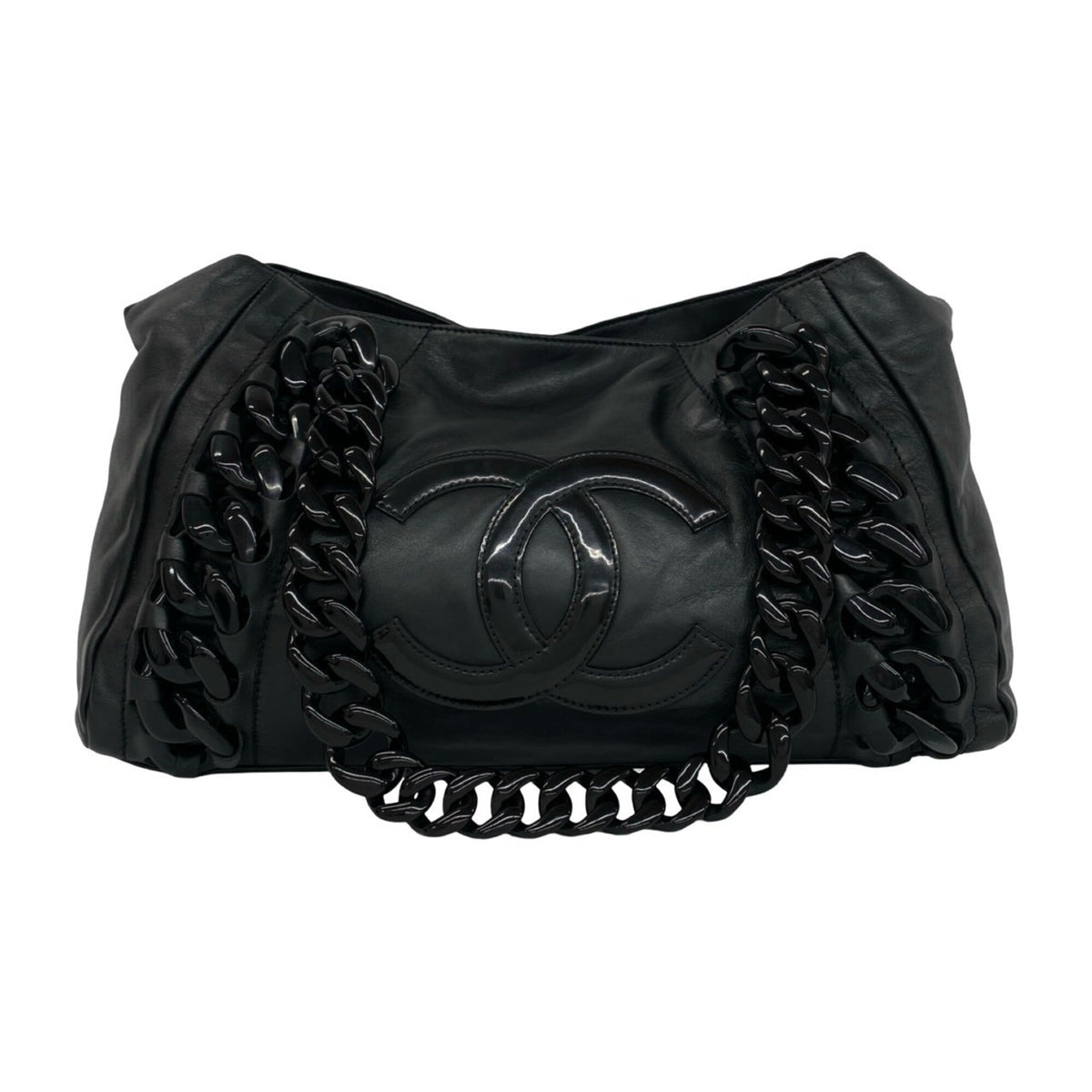 Chanel Black Leather Plastic Handbag Tote Bag (Pre-Owned)