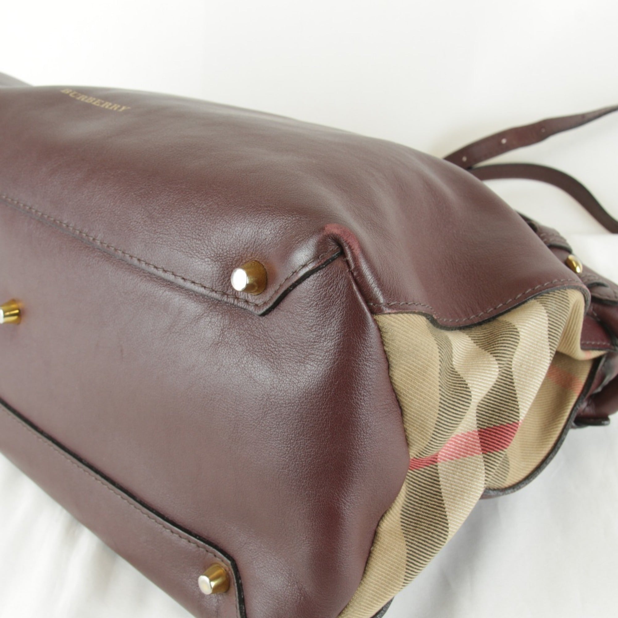 Burberry Brown Leather Canvas Tote Bag (Pre-Owned)