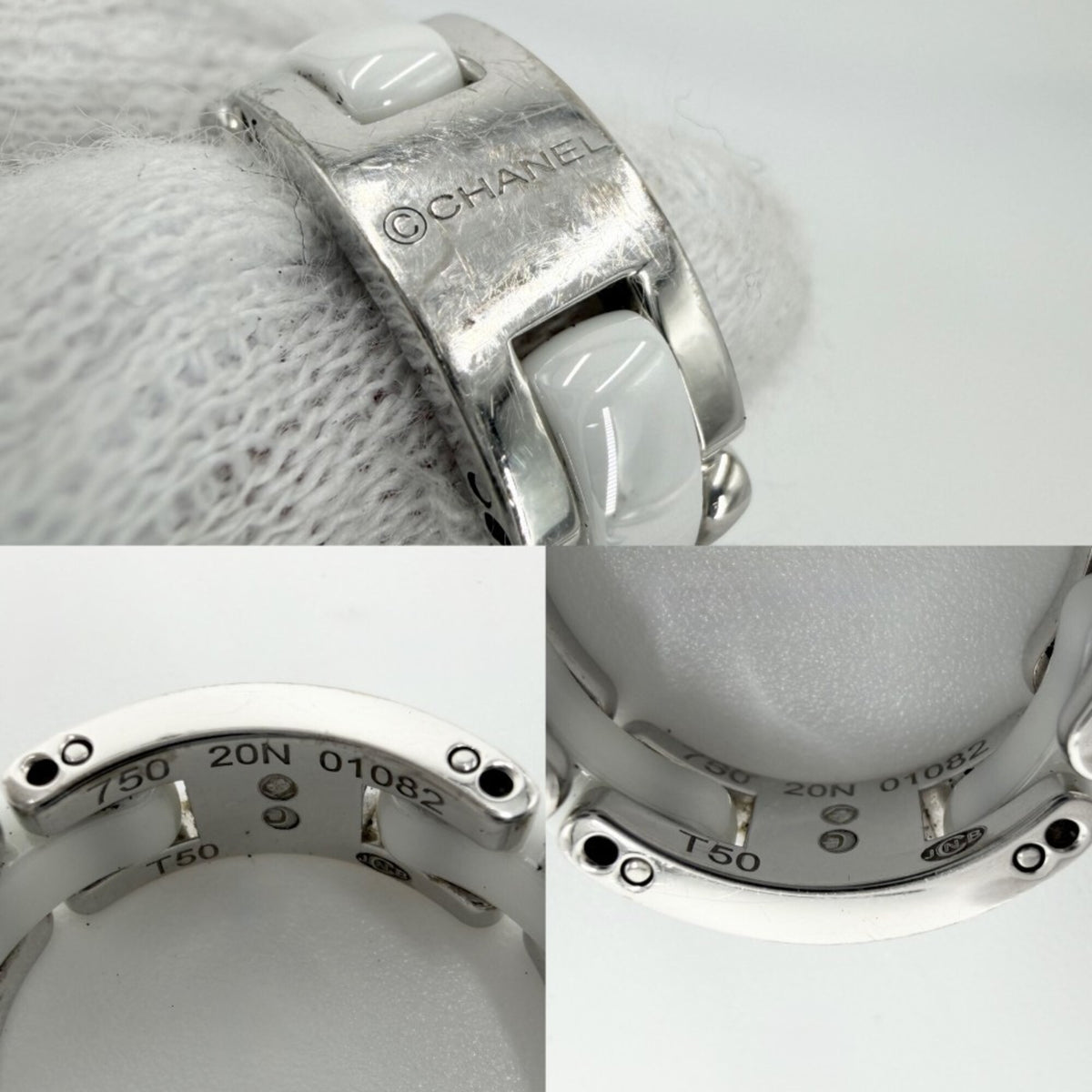 Chanel Silver White White Gold (18K) Ceramic Band Ring (Pre-Owned)