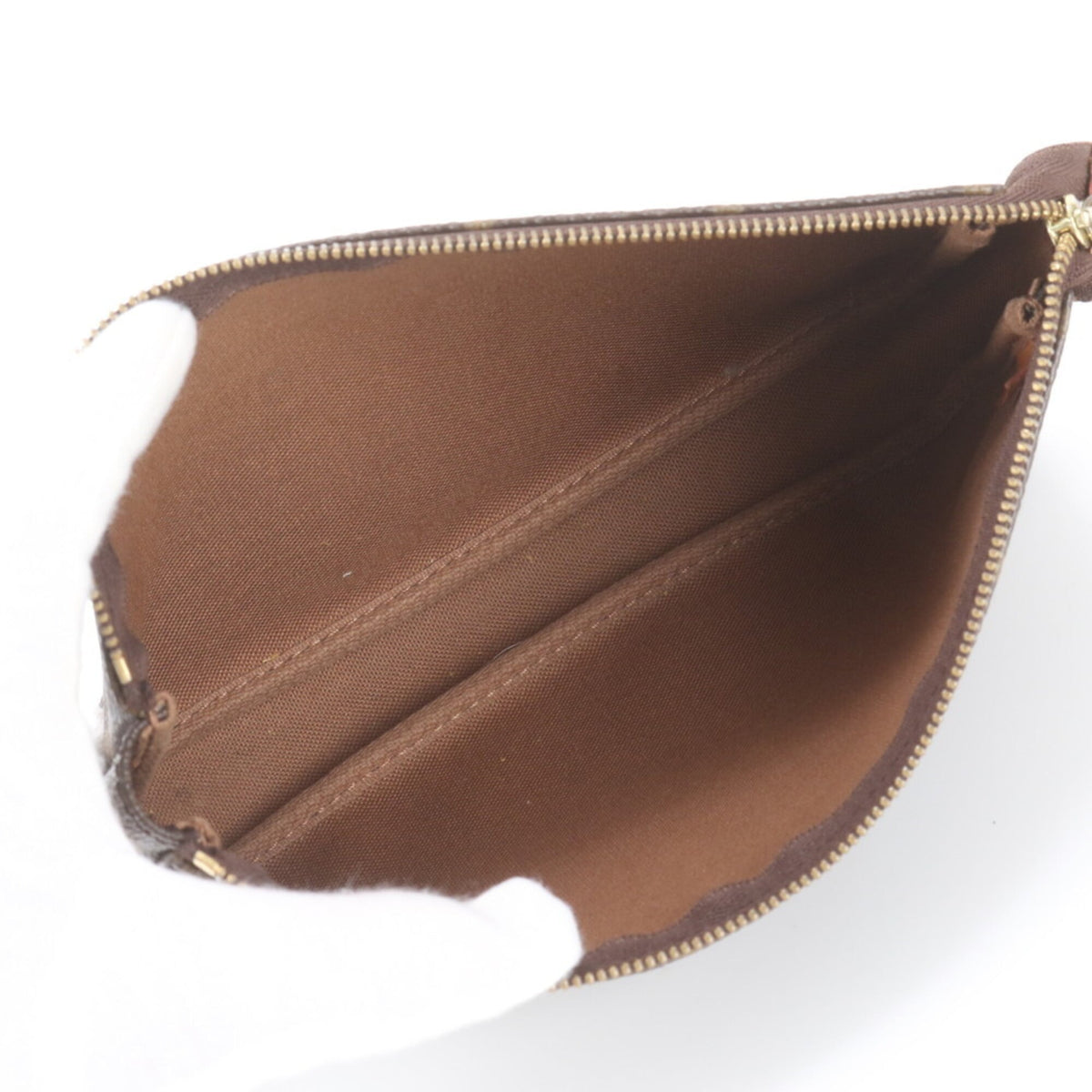 Louis Vuitton Brown Leather Coated Canvas Handbag Pochette Pouch (Pre-Owned)