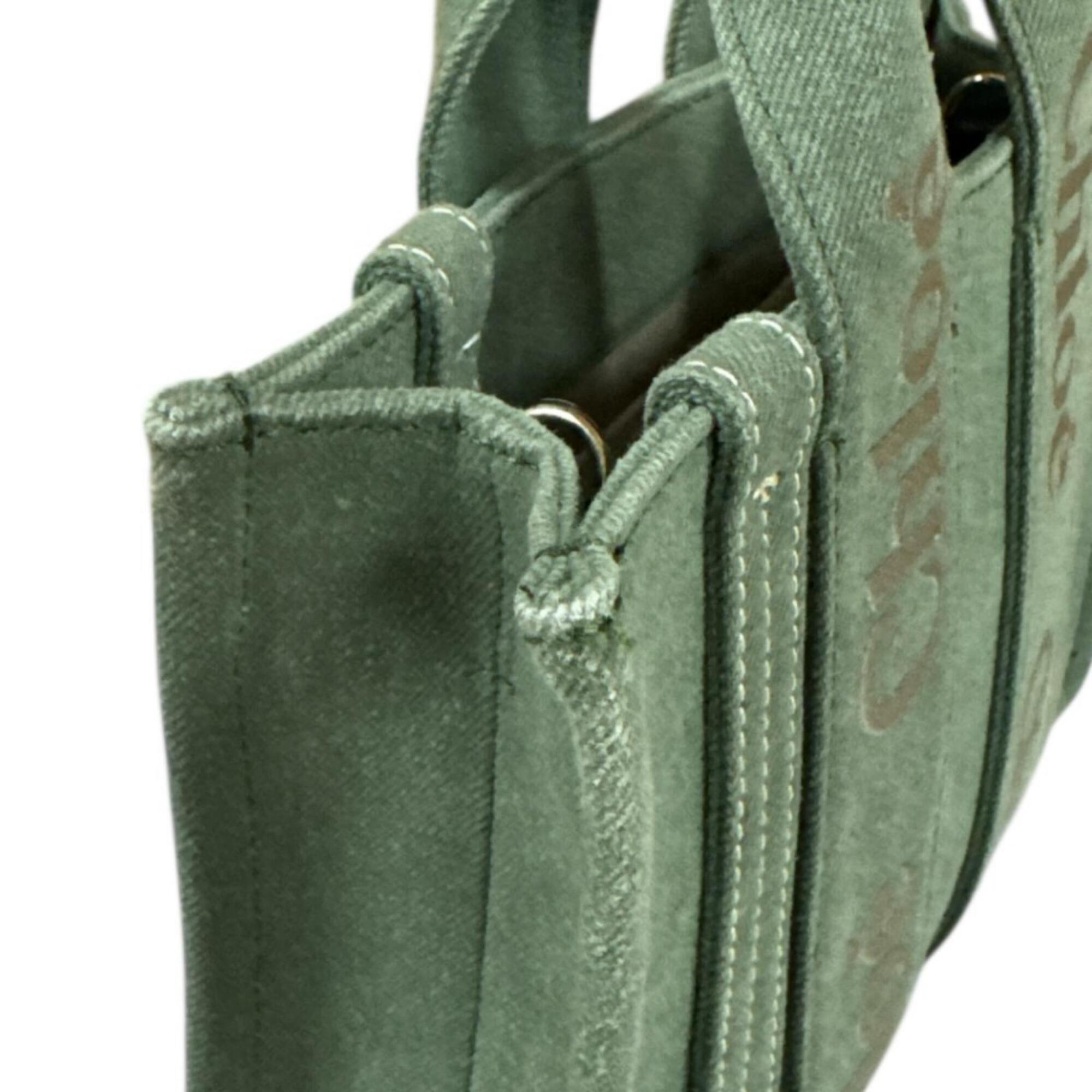 Chloé Green Khaki Cotton Linen Shoulder Bag Tote Bag (Pre-Owned)