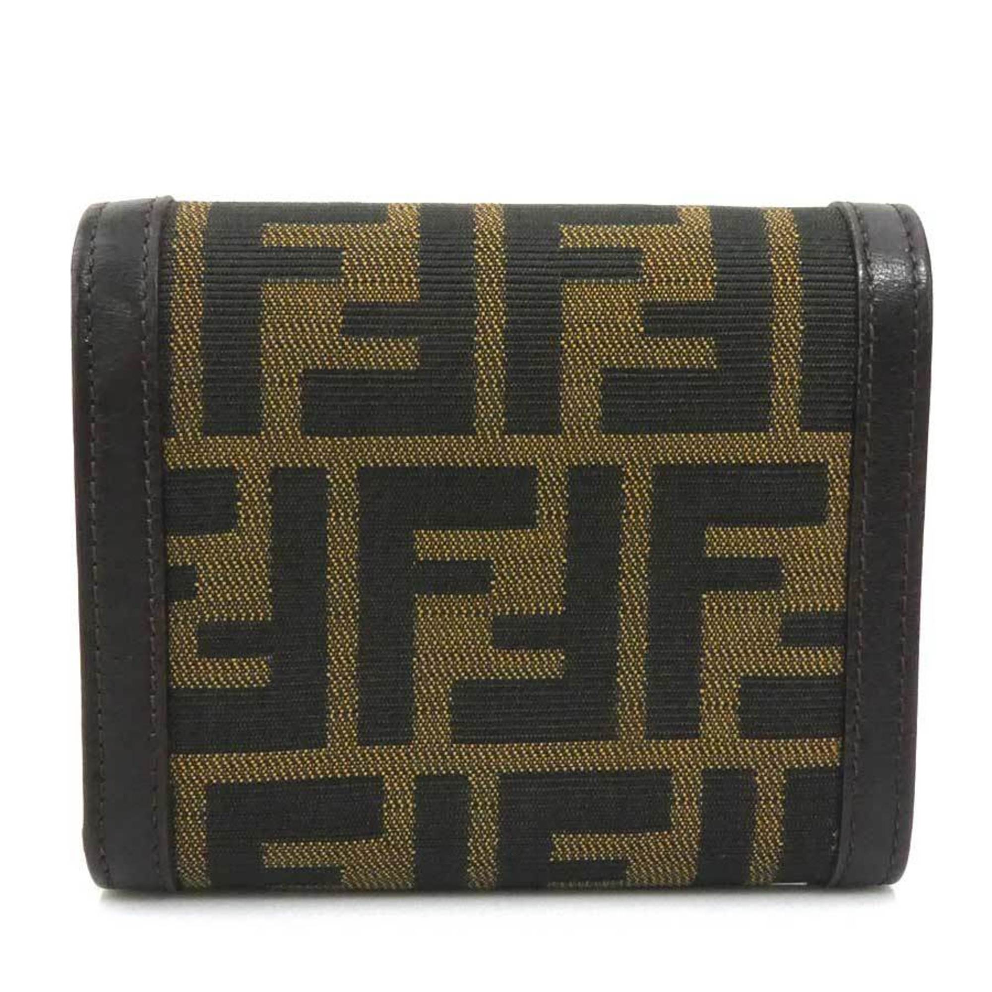 Fendi Zucca Brown Canvas Leather Wallet (Tri-Fold) (Pre-Owned)