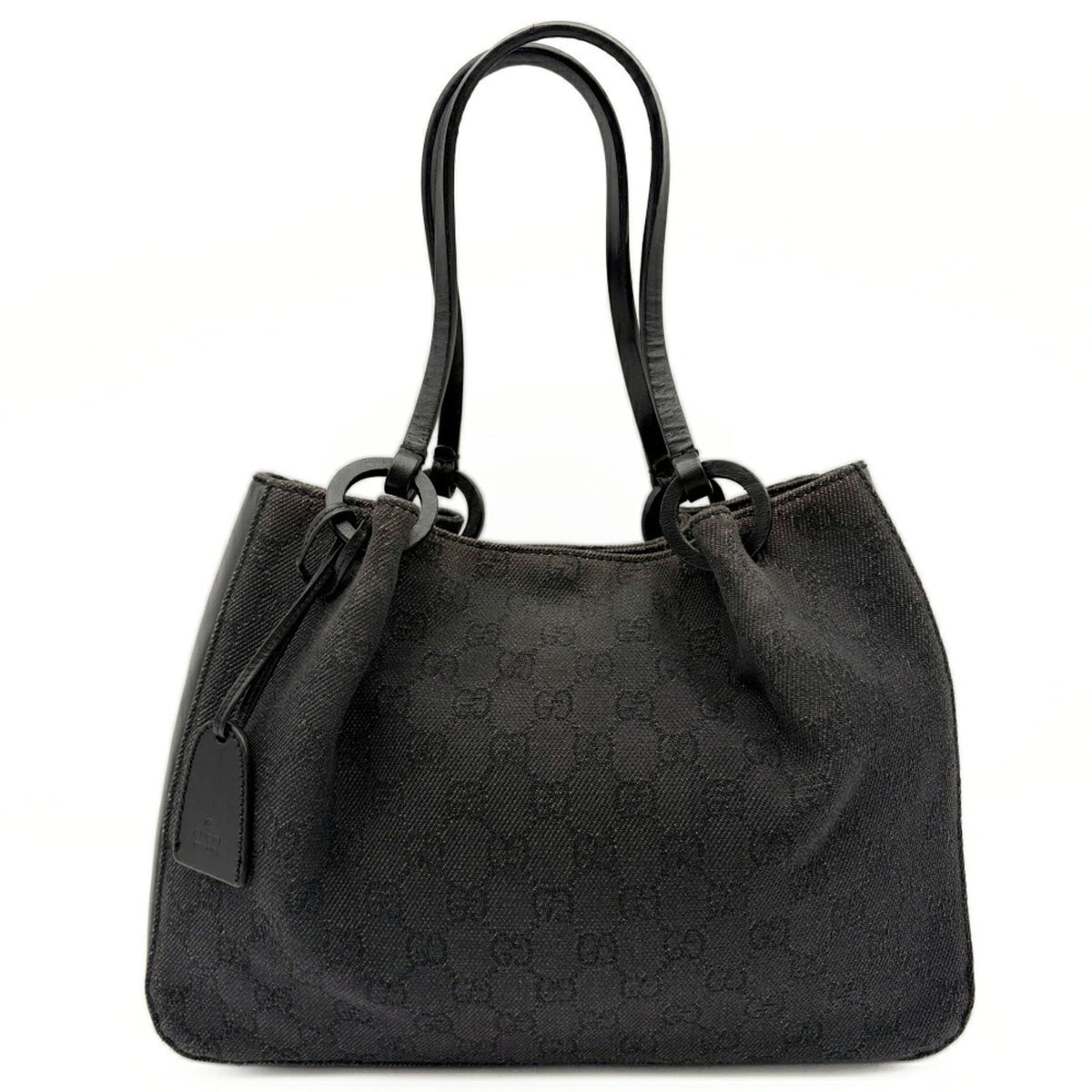 Gucci Black Gg Canvas Leather Handbag Tote Bag (Pre-Owned)