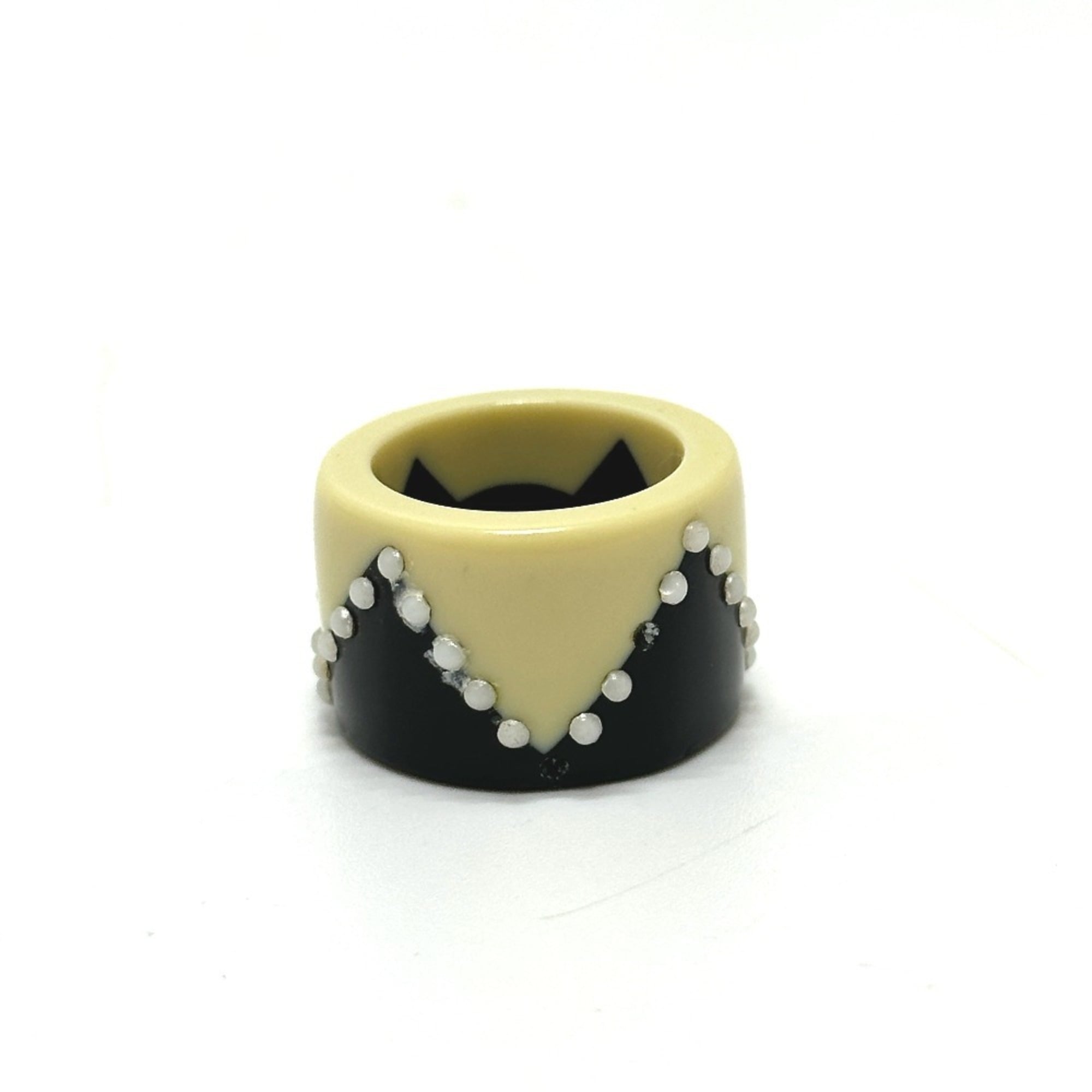 Chanel Black White Plastic Band Ring (Pre-Owned)