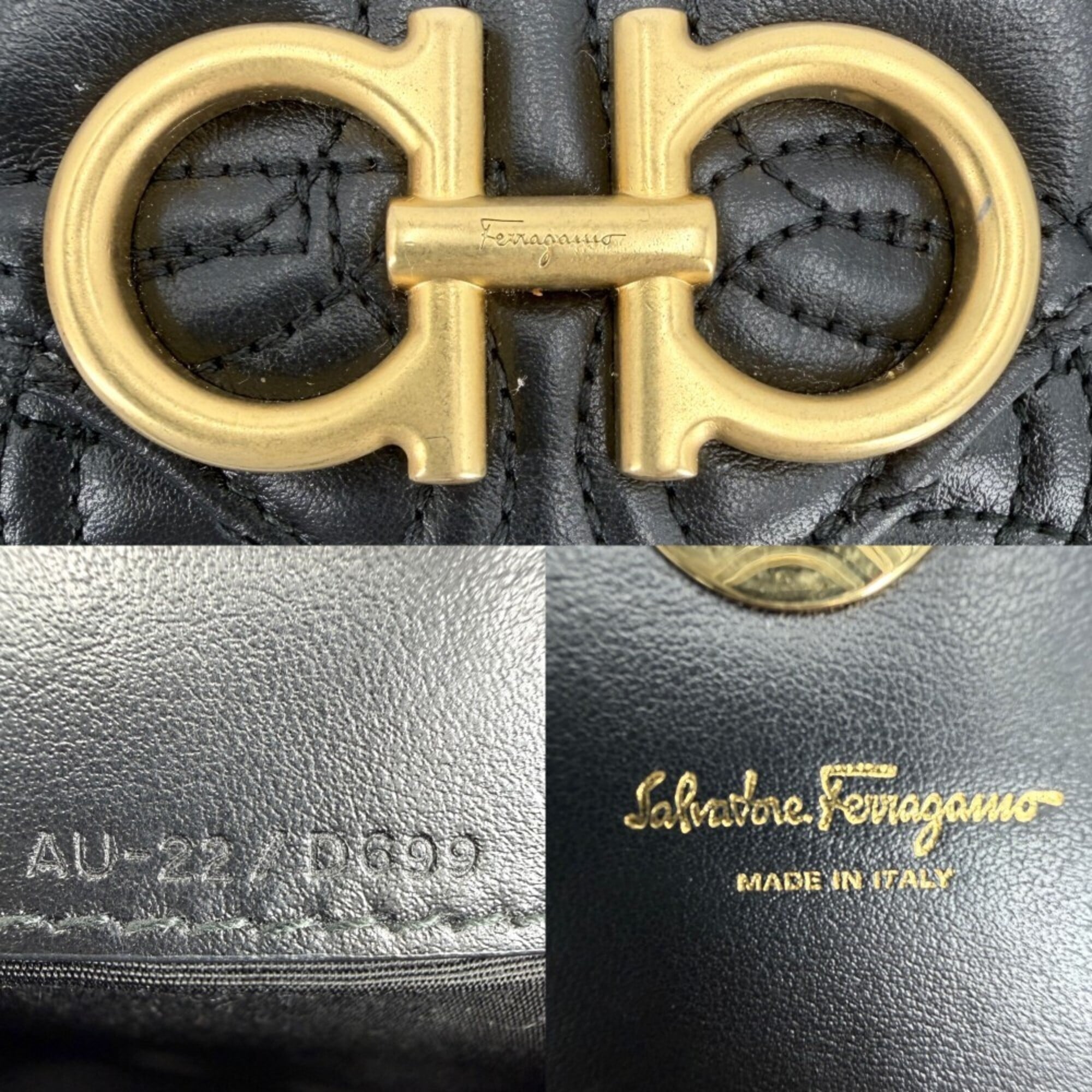 Salvatore Ferragamo Black White Leather Shoulder Bag (Pre-Owned)