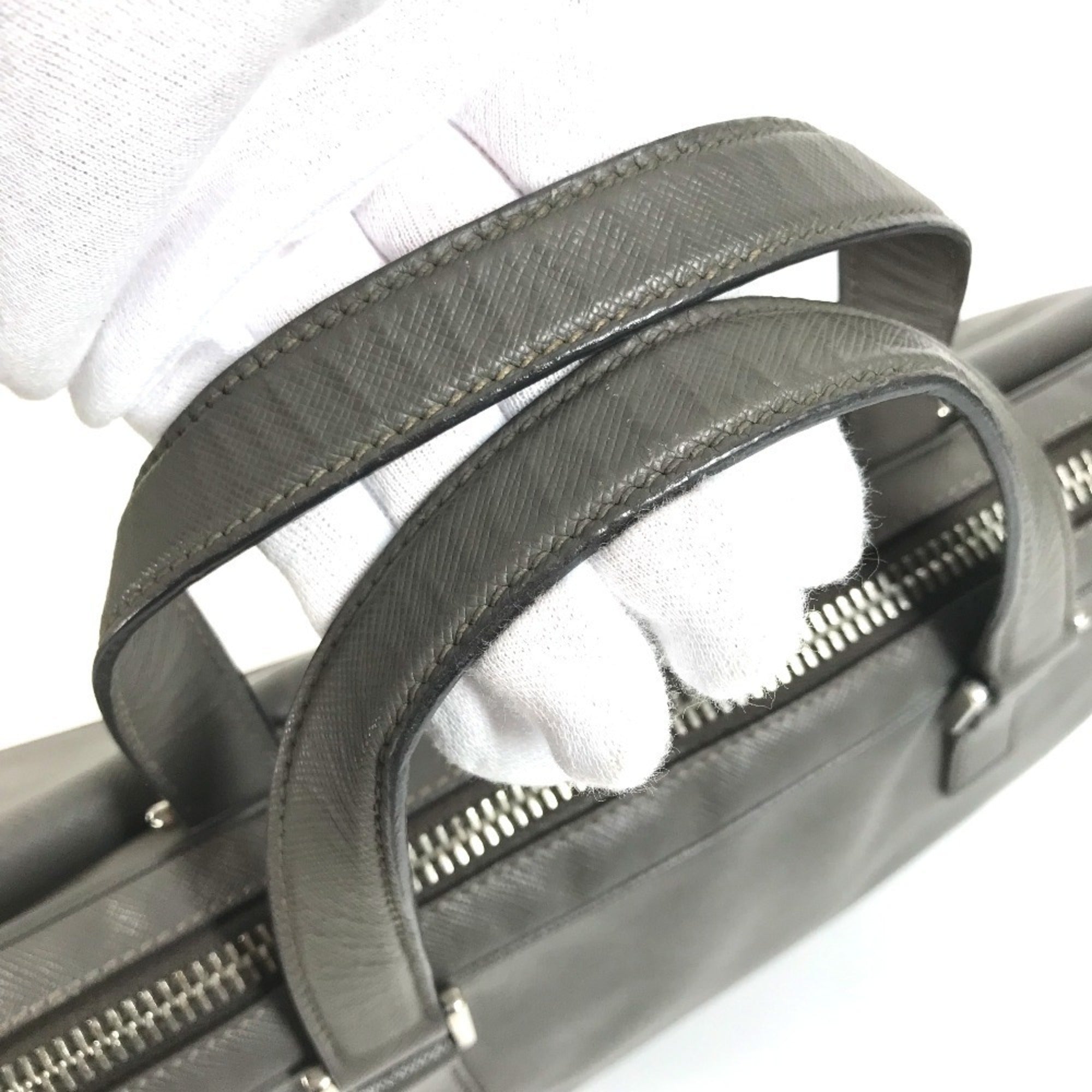 Prada Gray Leather Briefcase Handbag Tote Bag (Pre-Owned)