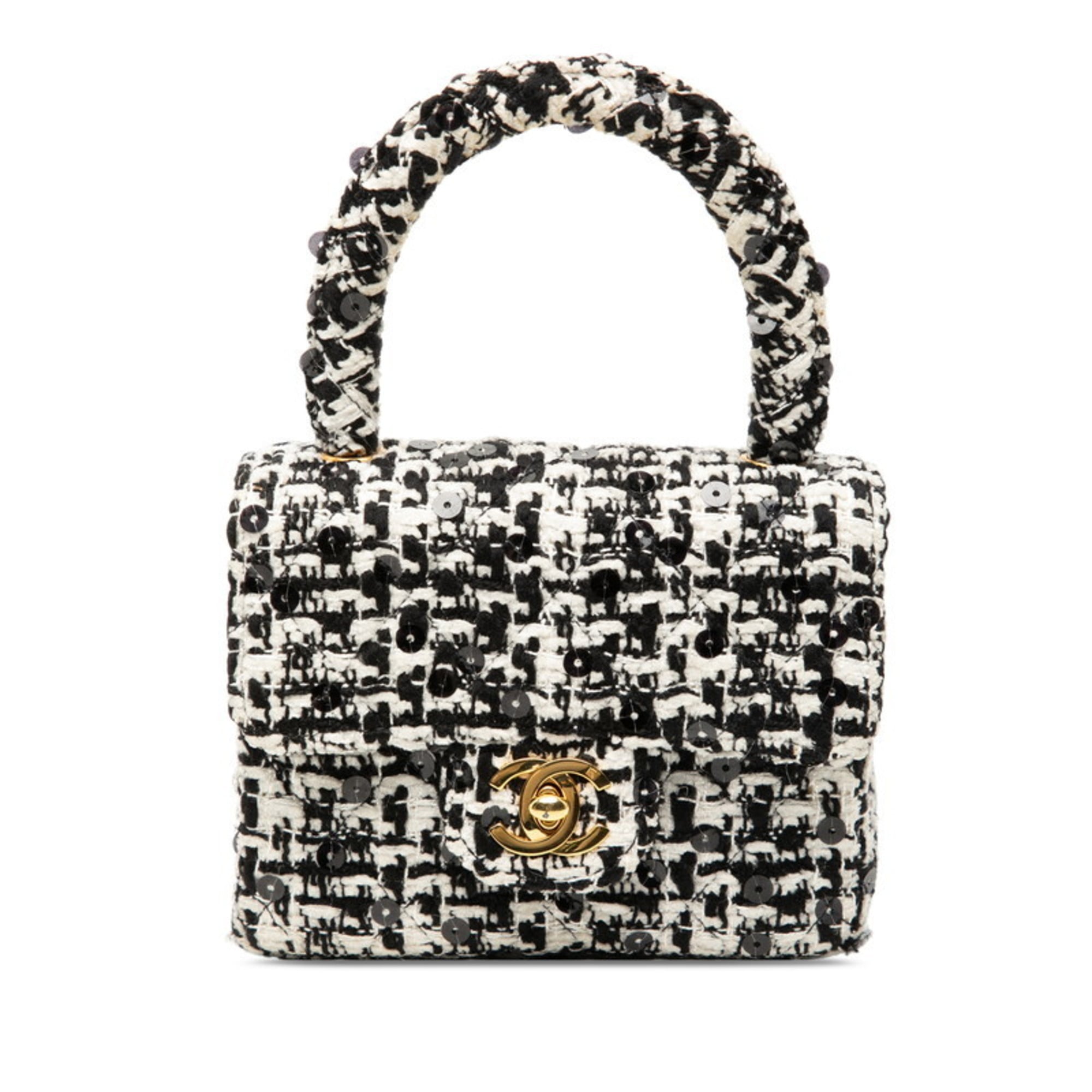Chanel Black White Tweed Spangles Handbag (Pre-Owned)