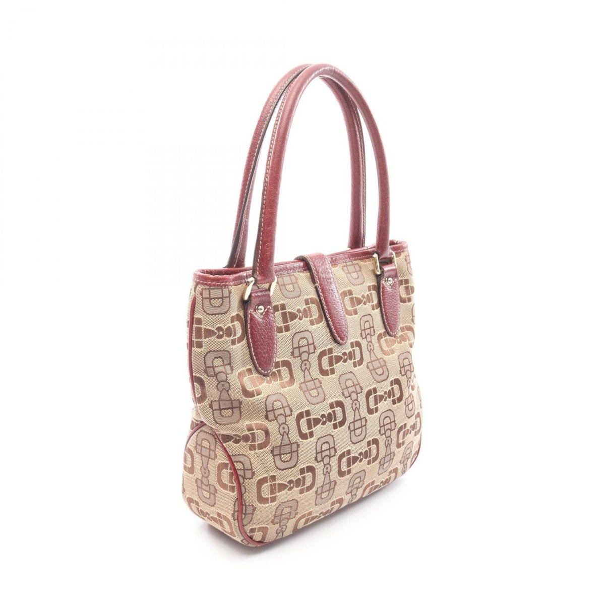 Gucci Beige Bordeaux Canvas Leather Handbag (Pre-Owned)
