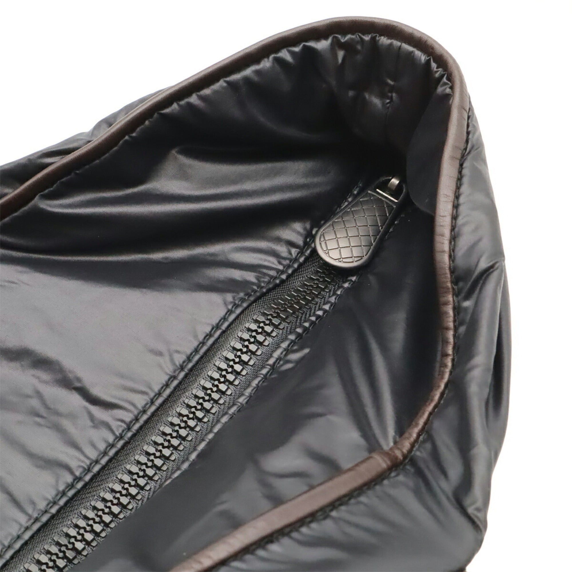 Bottega Veneta Black Dark Brown Nylon Leather Shoulder Bag Tote Bag (Pre-Owned)
