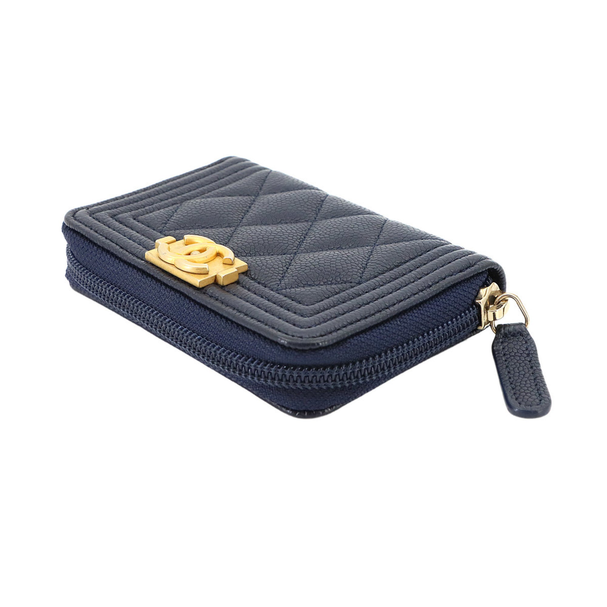 Chanel Navy Grained Calfskin Coin Purse/Coin Case (Pre-Owned)