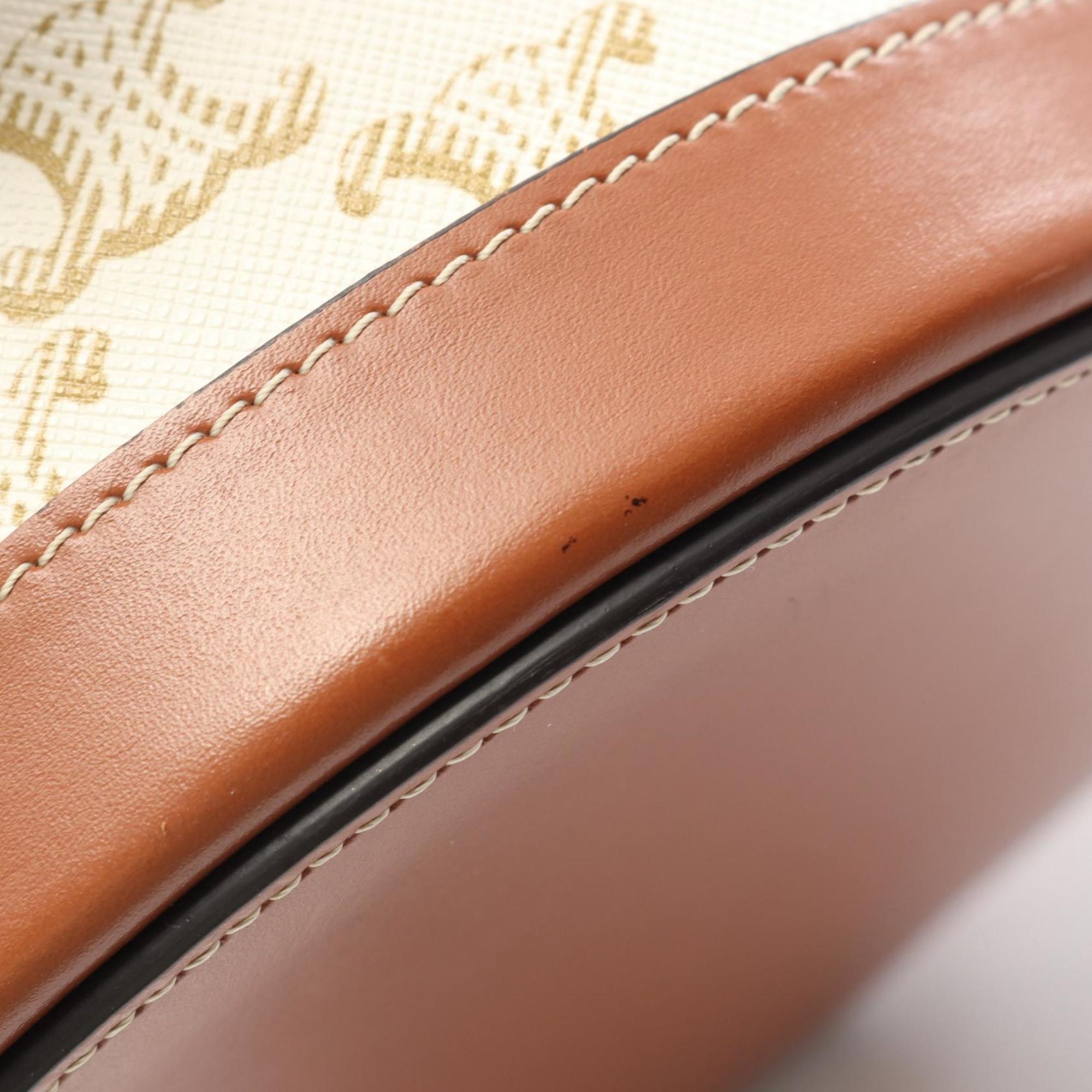 Celine Brown White Coated Canvas Leather Shoulder Bag (Pre-Owned)