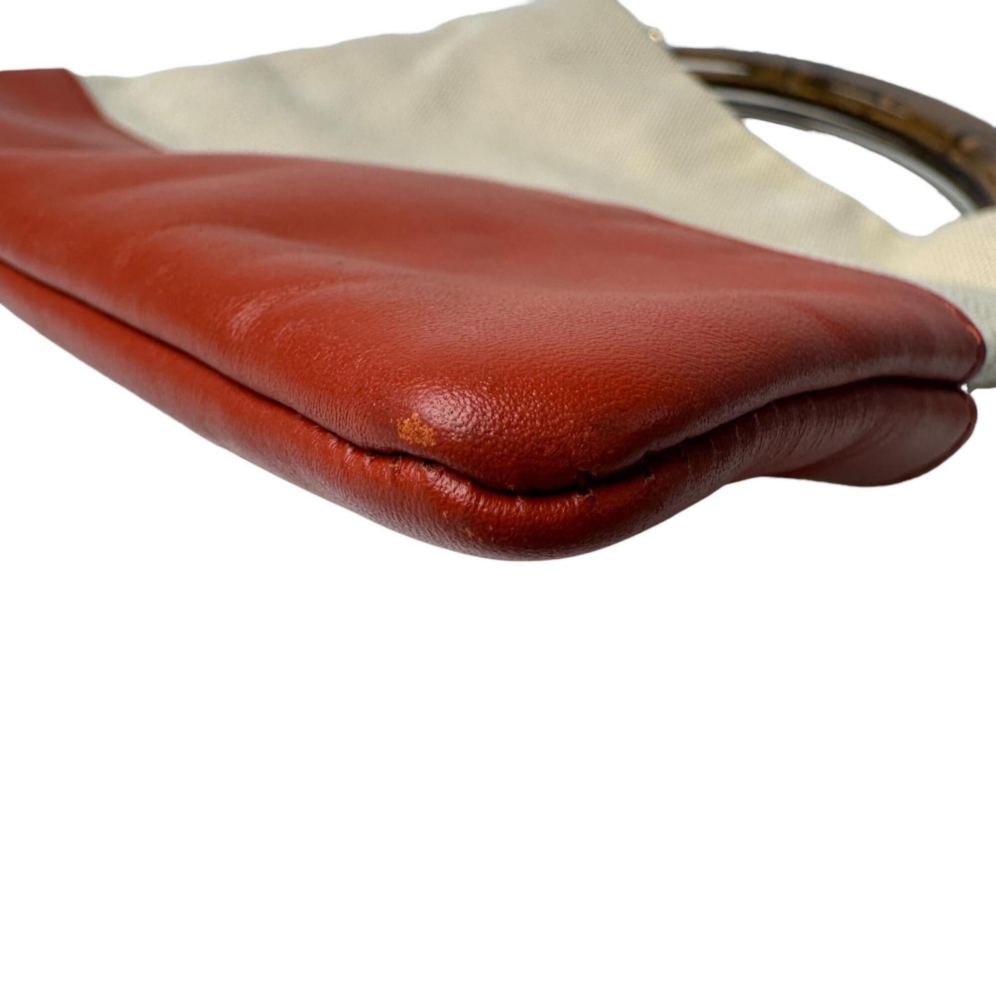 Marni Beige Orange Red Color Canvas Leather Handbag Shoulder Bag (Pre-Owned)