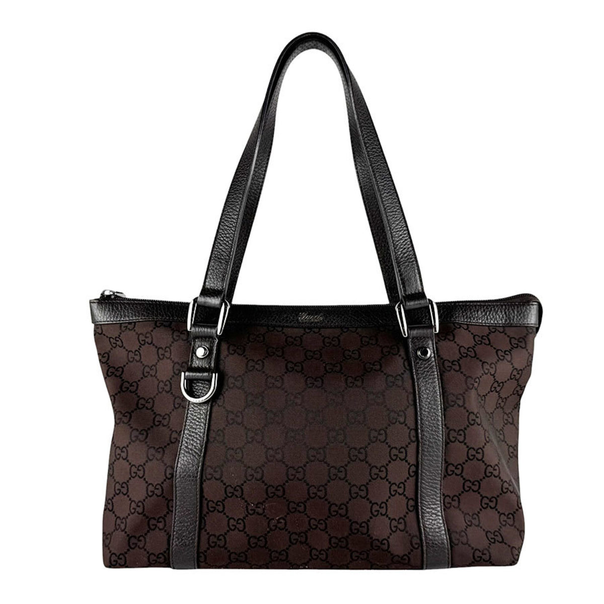 Gucci Brown Nylon Canvas Leather Handbag (Pre-Owned)