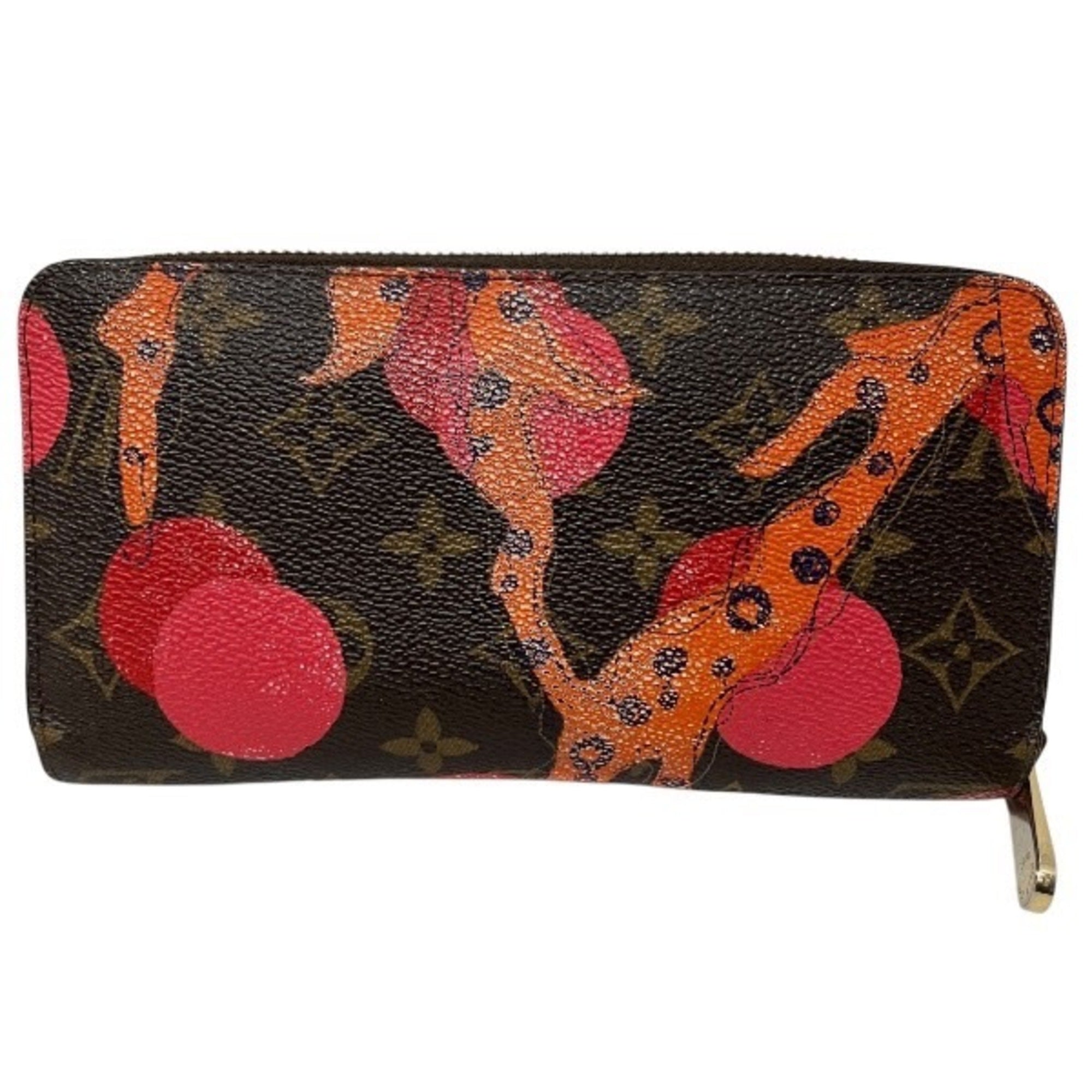 Louis Vuitton Brown Monogram Orange Red Color Long Wallet (Bi-Fold) (Pre-Owned)