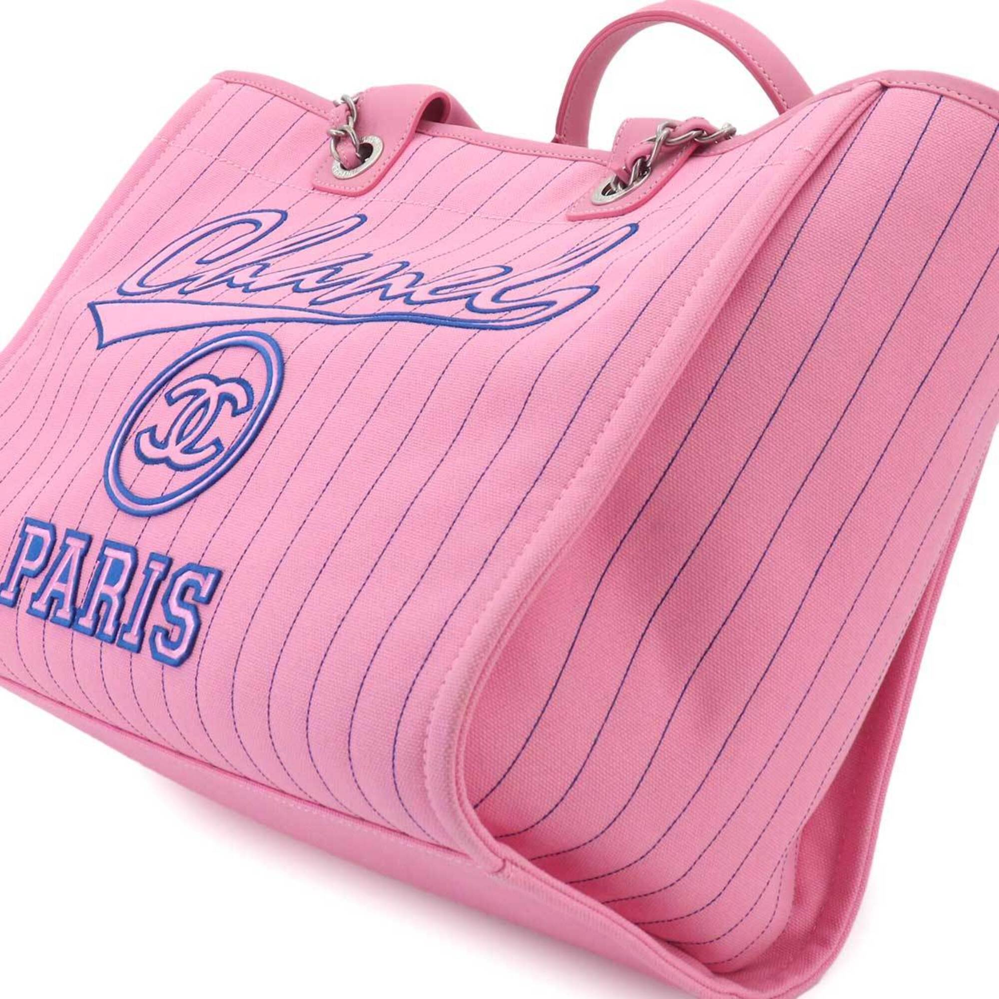 Chanel Blue Pink Canvas Handbag Pouch Tote Bag (Pre-Owned)