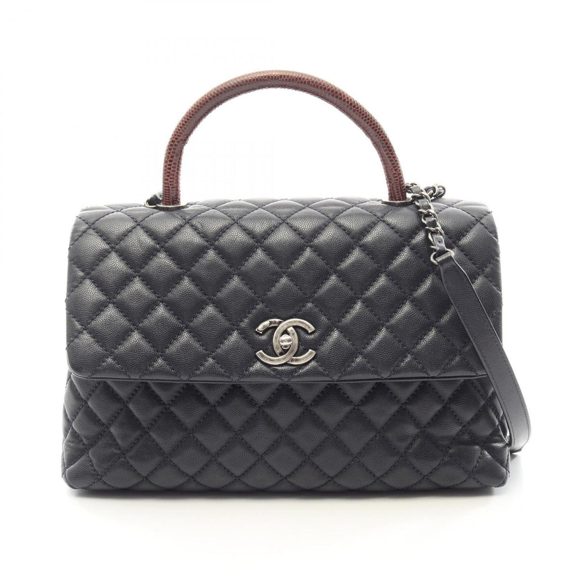 Chanel Bordeaux Navy Grained Calfskin Handbag (Pre-Owned)