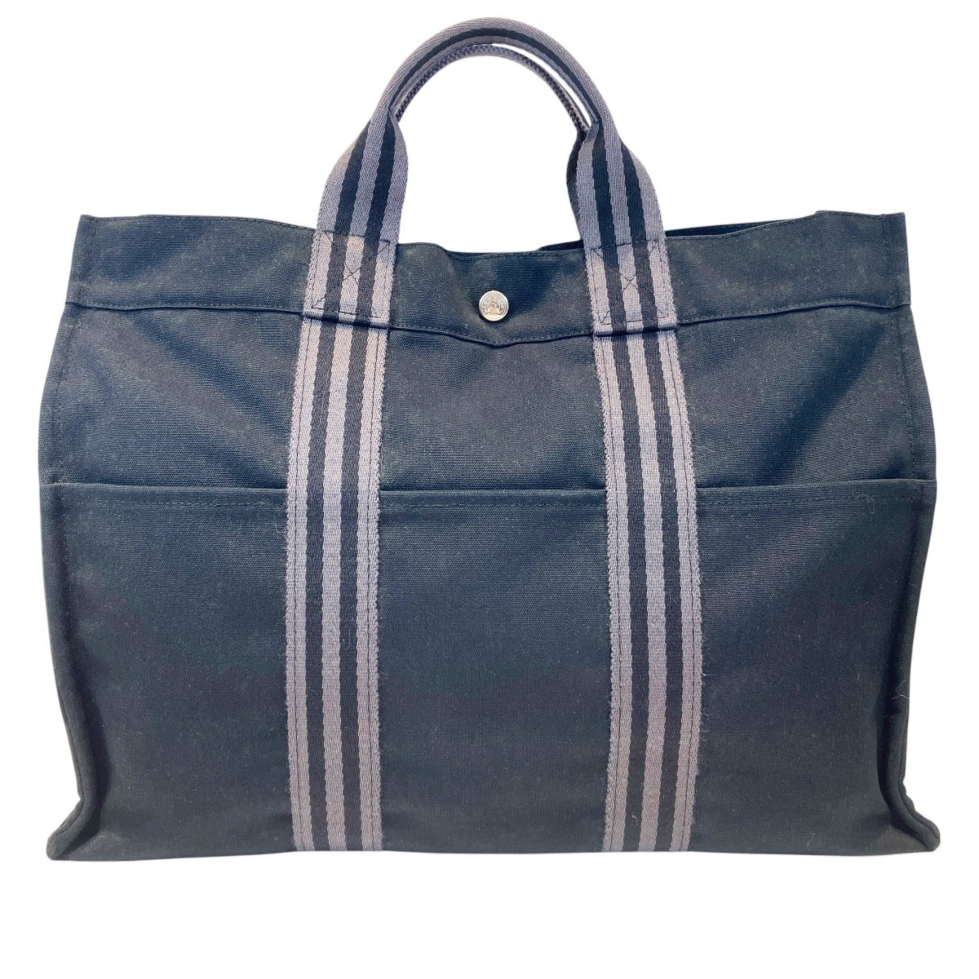 Hermes Black Gray Canvas Tote Bag (Pre-Owned)