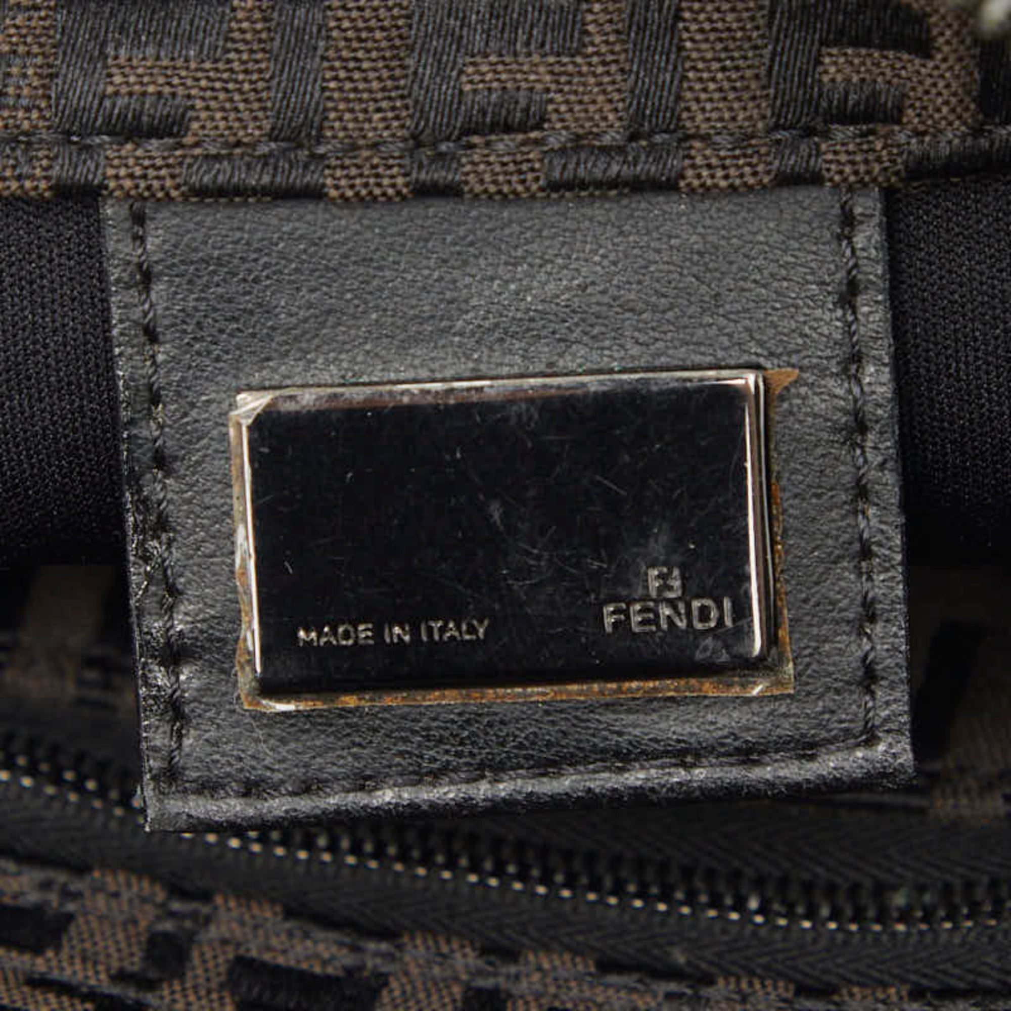 Fendi Zucchino Brown Canvas Leather Handbag Tote Bag (Pre-Owned)