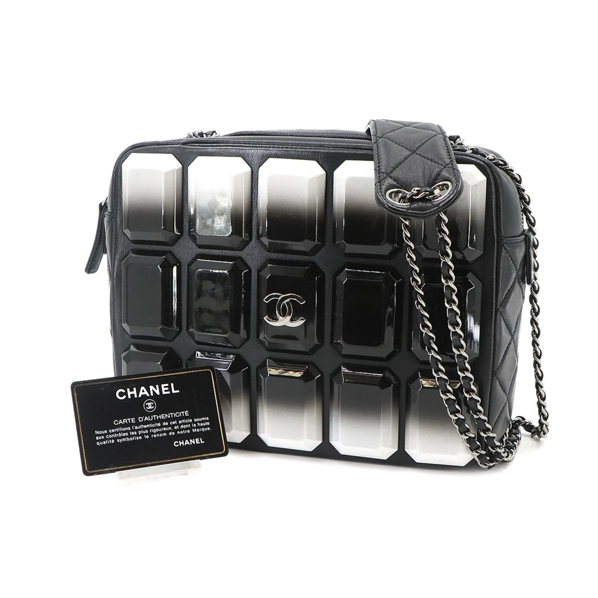Chanel Matelasse Black White Plastic Leather Handbag Shoulder Bag (Pre-Owned)