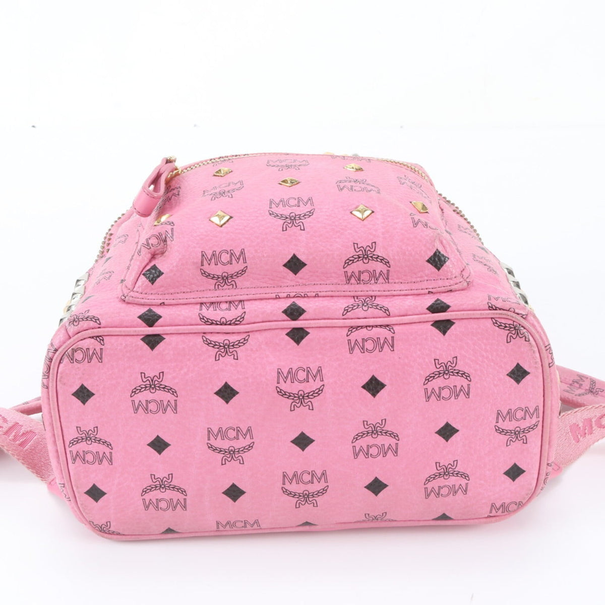 Mcm Pink Leather Coated Canvas Backpack Shoulder Bag (Pre-Owned)